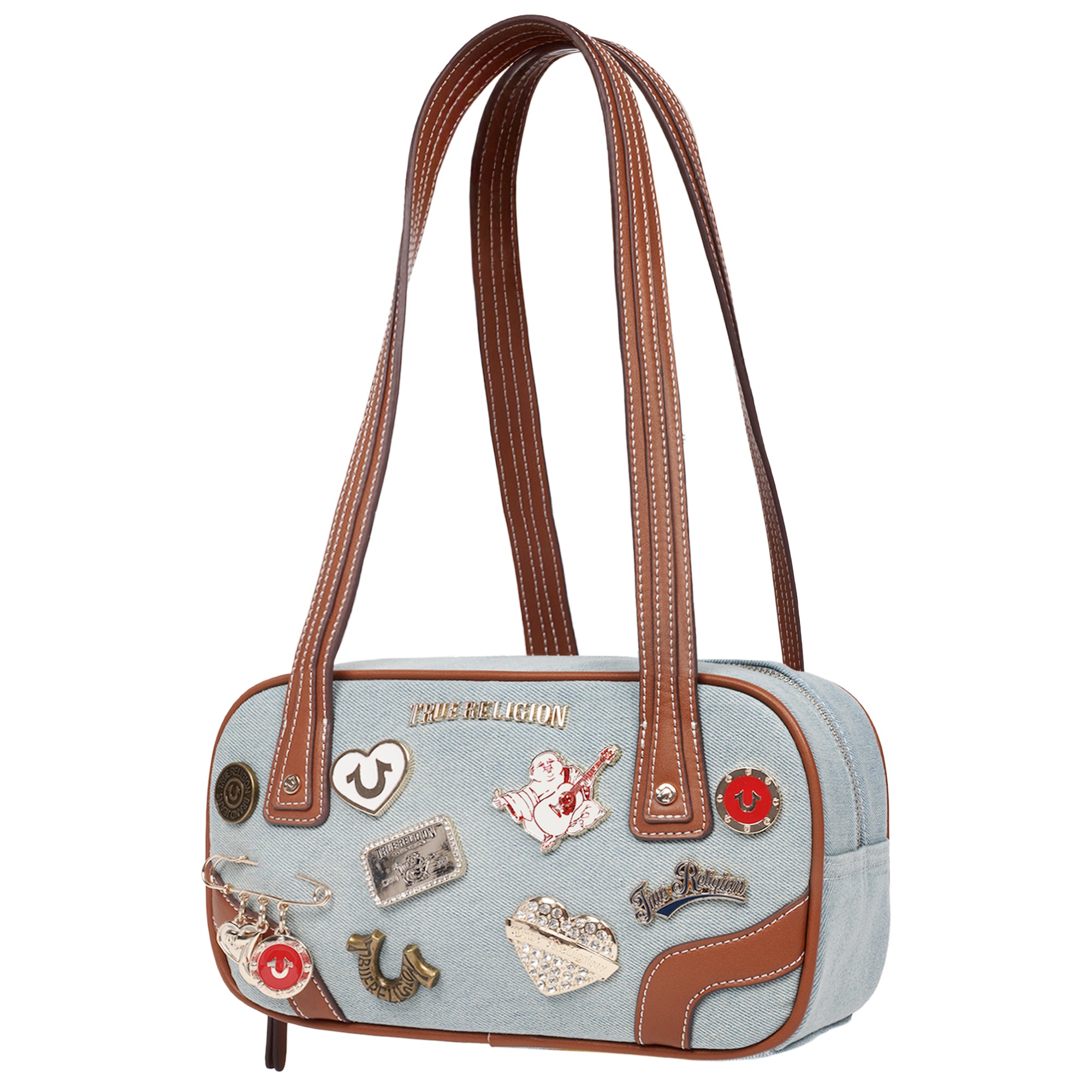 True Religion Arbor Multi Pin Logo Denim Satchel