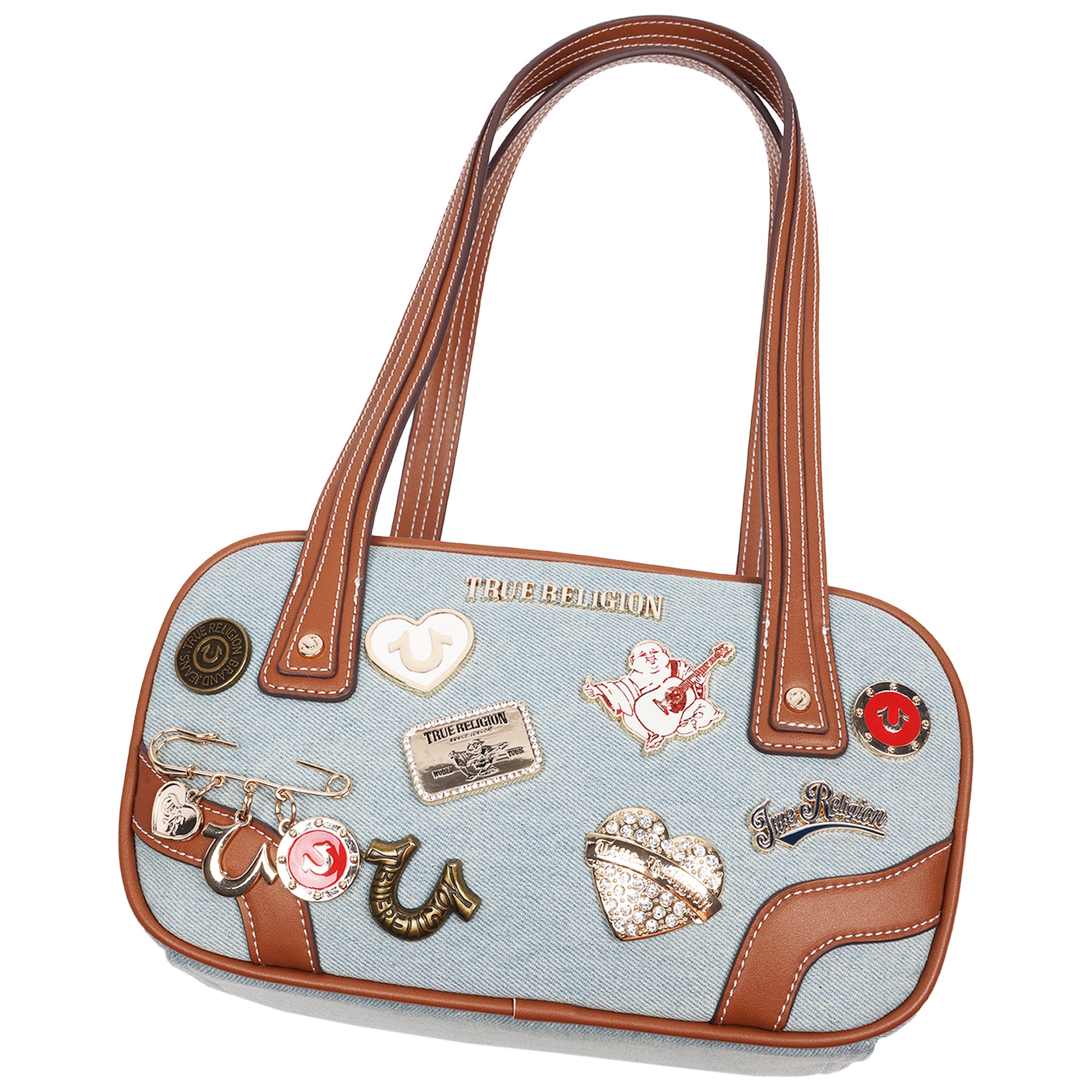 True Religion Arbor Multi Pin Logo Denim Satchel