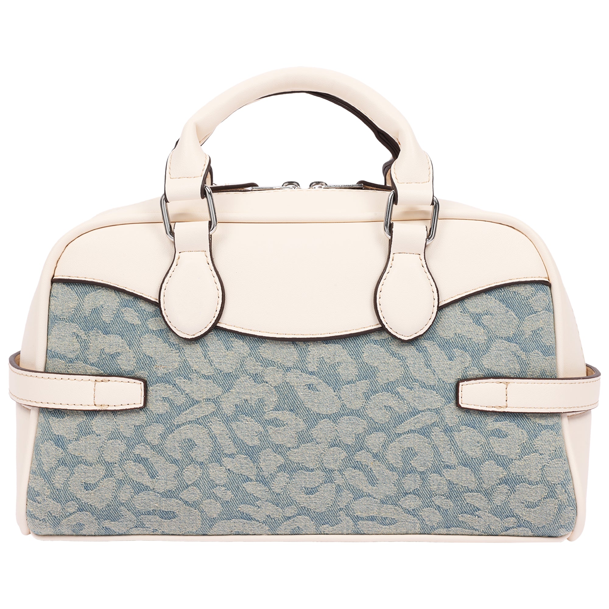 True Religion Brooks Leopard Denim Belted Satchel with Horseshoe Charm and Detachable Crossbody Strap