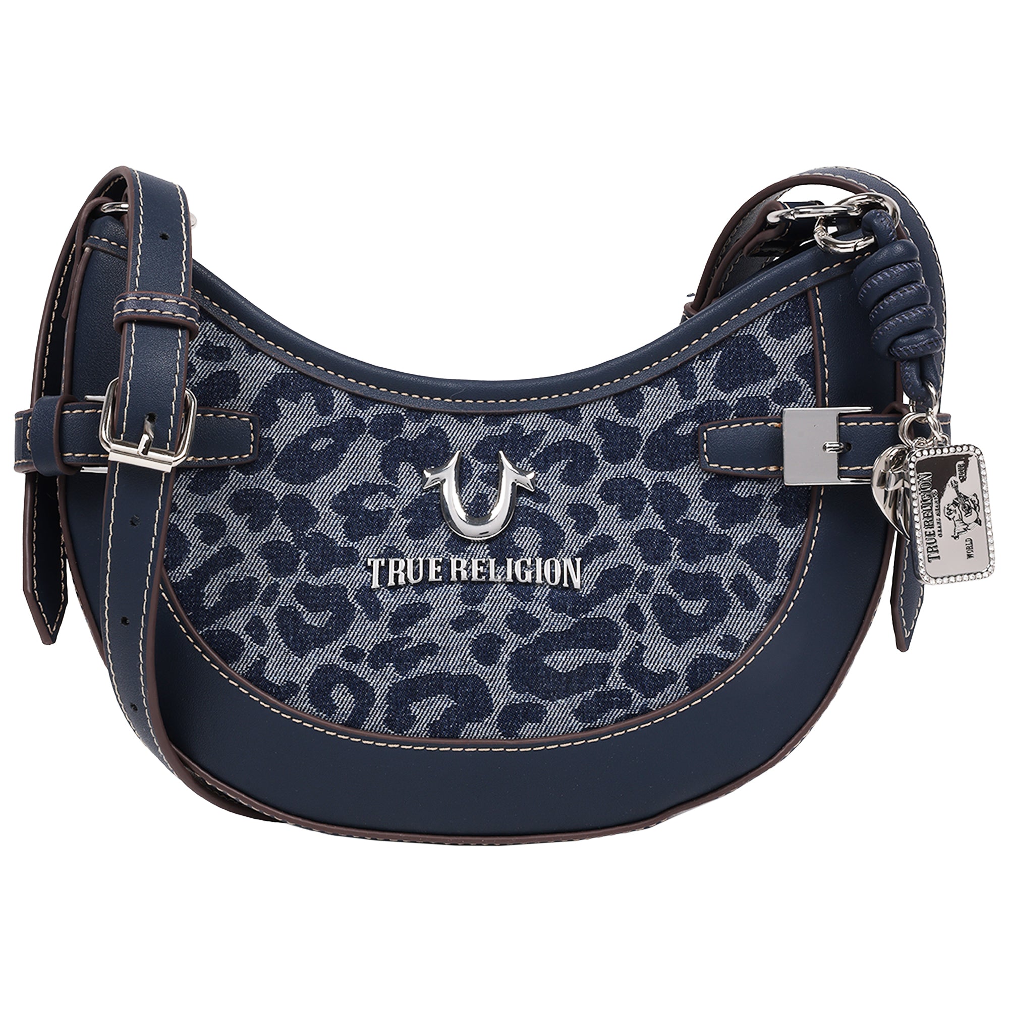 True Religion Blake Leopard Denim Belted Hobo Bag