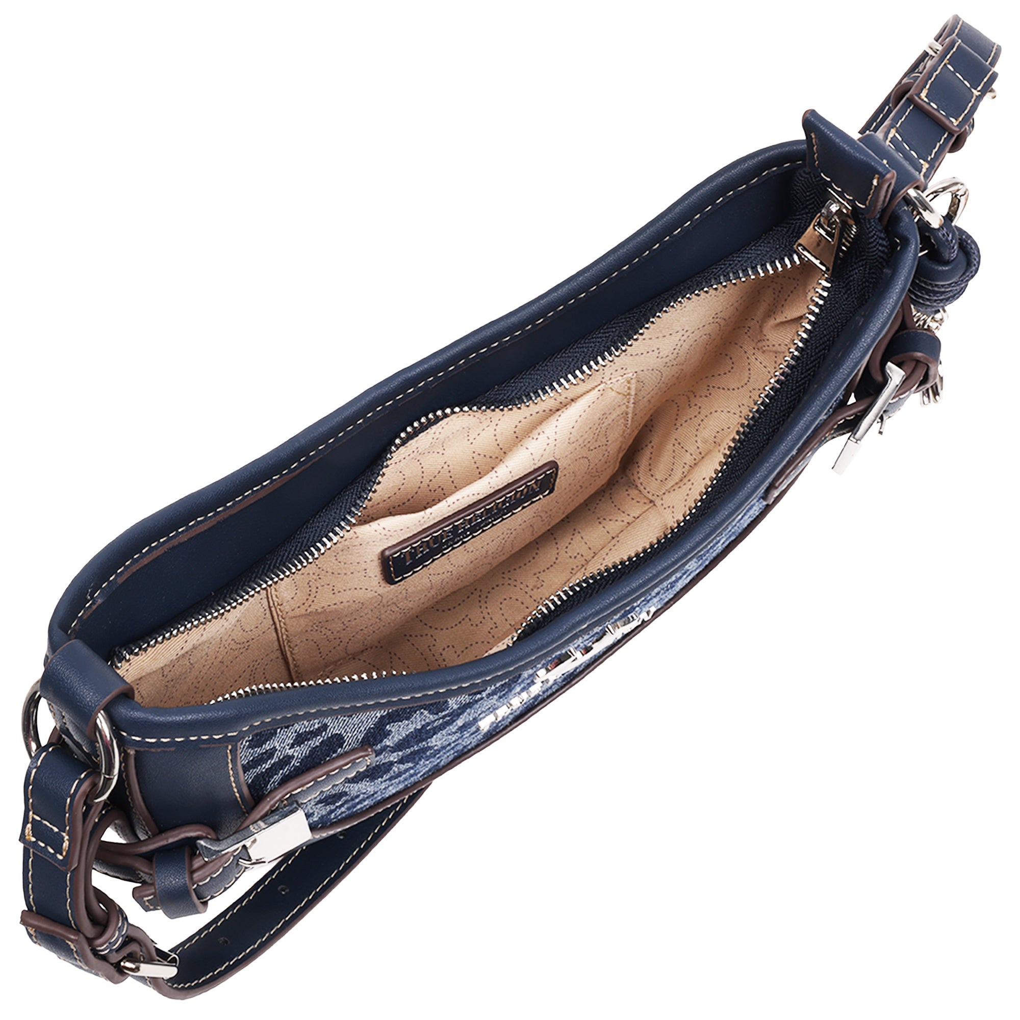 True Religion Blake Leopard Denim Belted Hobo Bag