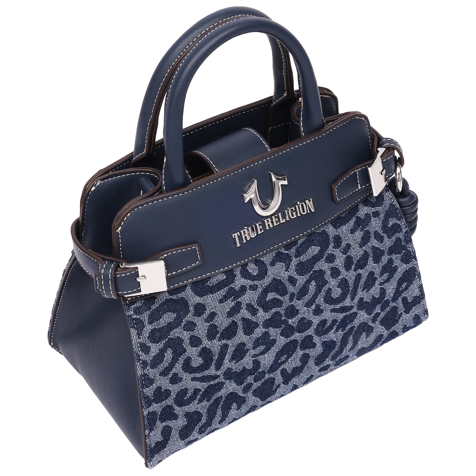 True Religion Beckham Leopard Denim Belted Tote