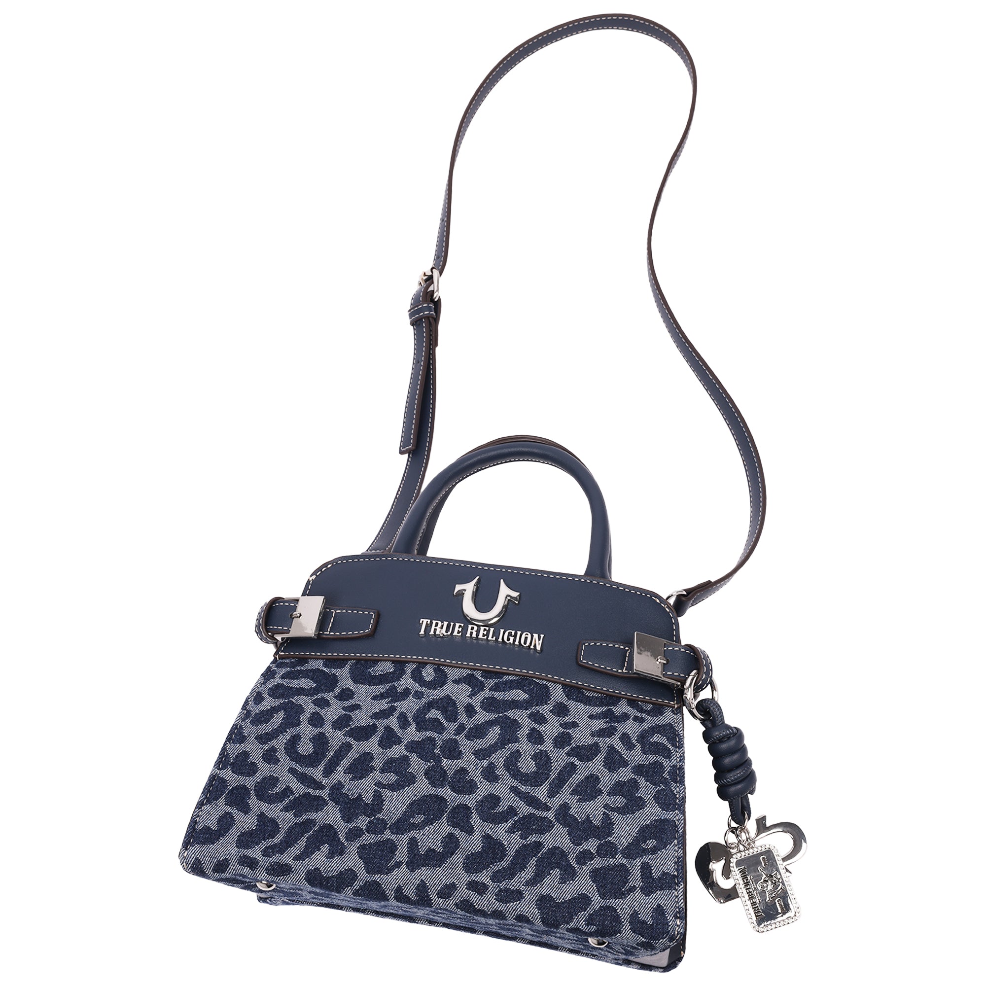 True Religion Beckham Leopard Denim Belted Tote