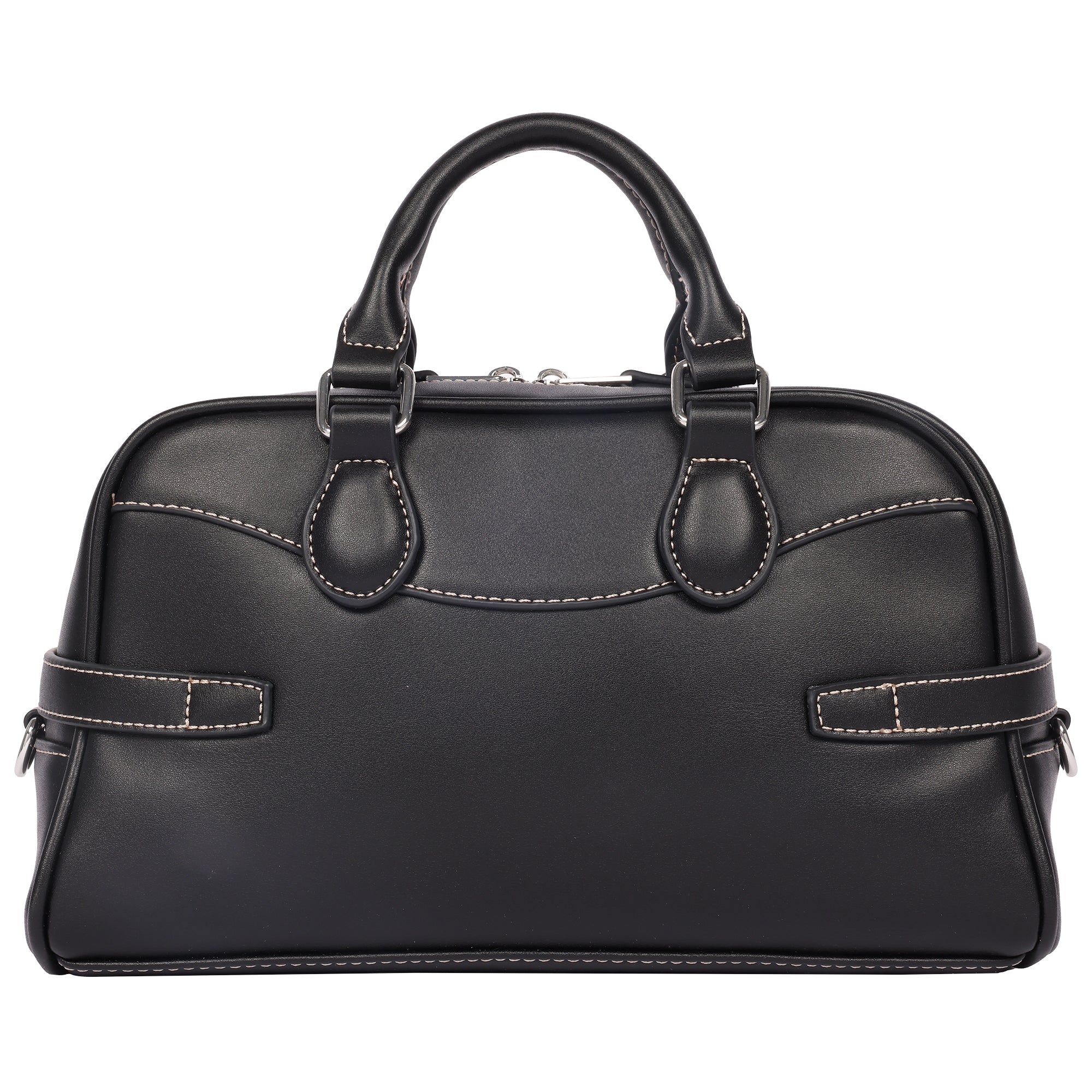 True Religion Brooks Smooth PU Belted Satchel – Women’s Top Handle Satchel with Detachable Crossbody Strap (Black)