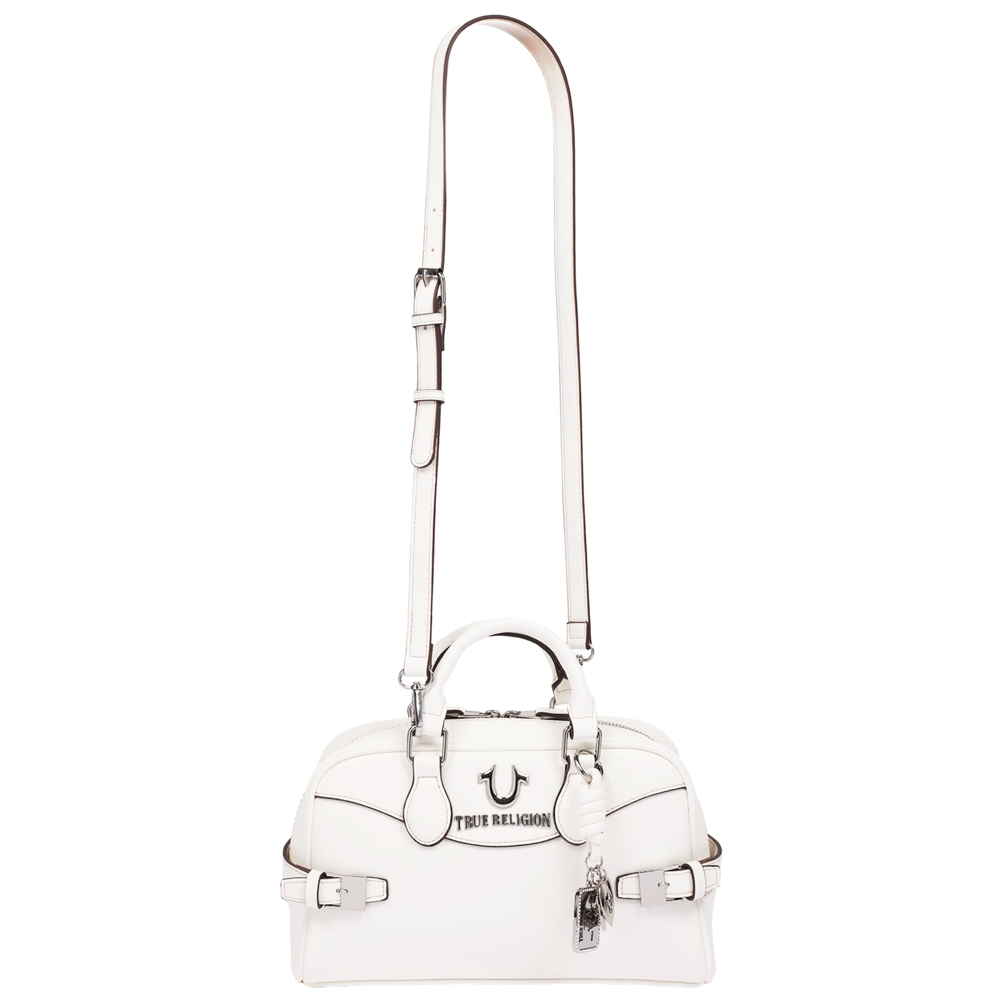 True Religion Brooks Smooth PU Belted Satchel – Women’s Top Handle Satchel with Detachable Crossbody Strap (Tan)