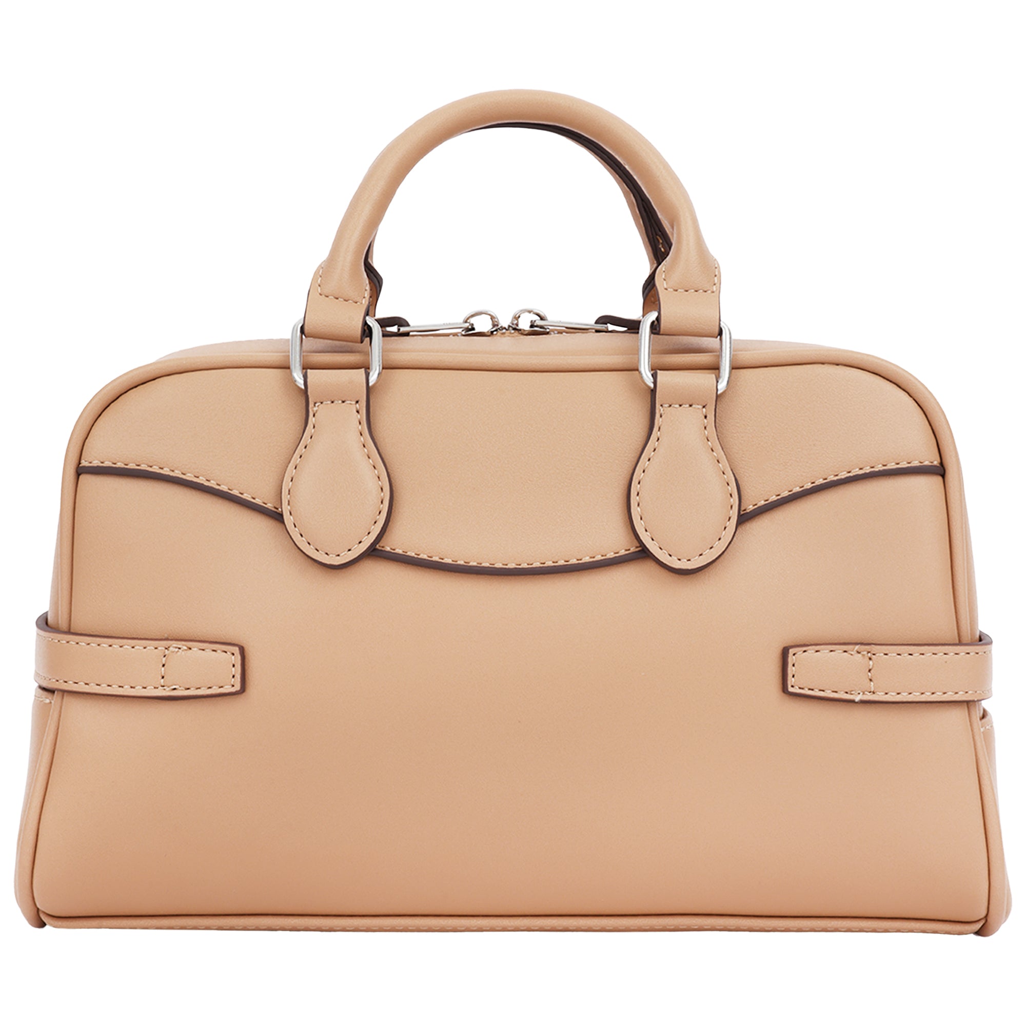True Religion Brooks Smooth PU Belted Satchel – Women’s Top Handle Satchel with Detachable Crossbody Strap (Tan)