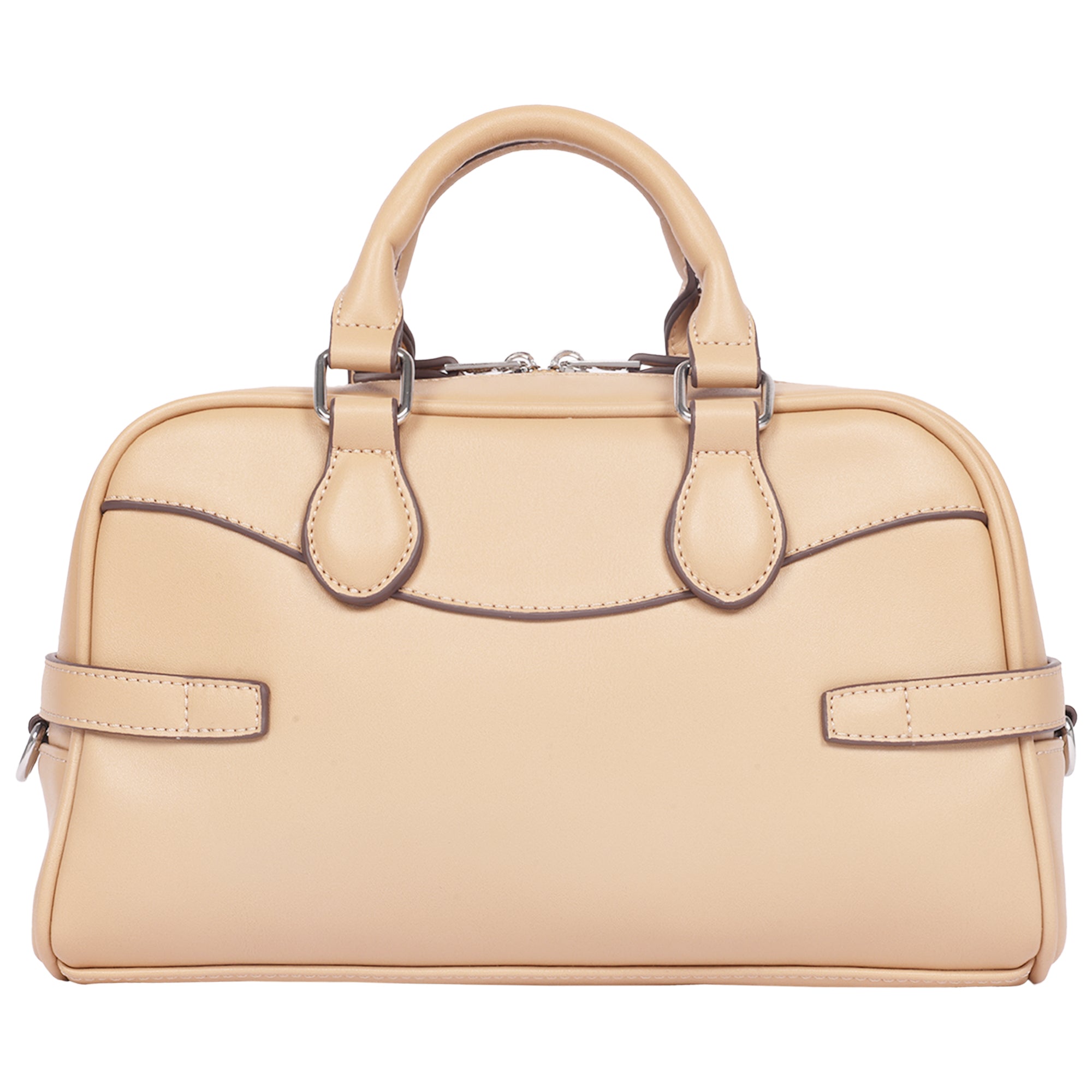 True Religion Brooks Smooth PU Belted Satchel – Women’s Top Handle Satchel with Detachable Crossbody Strap (Tan)