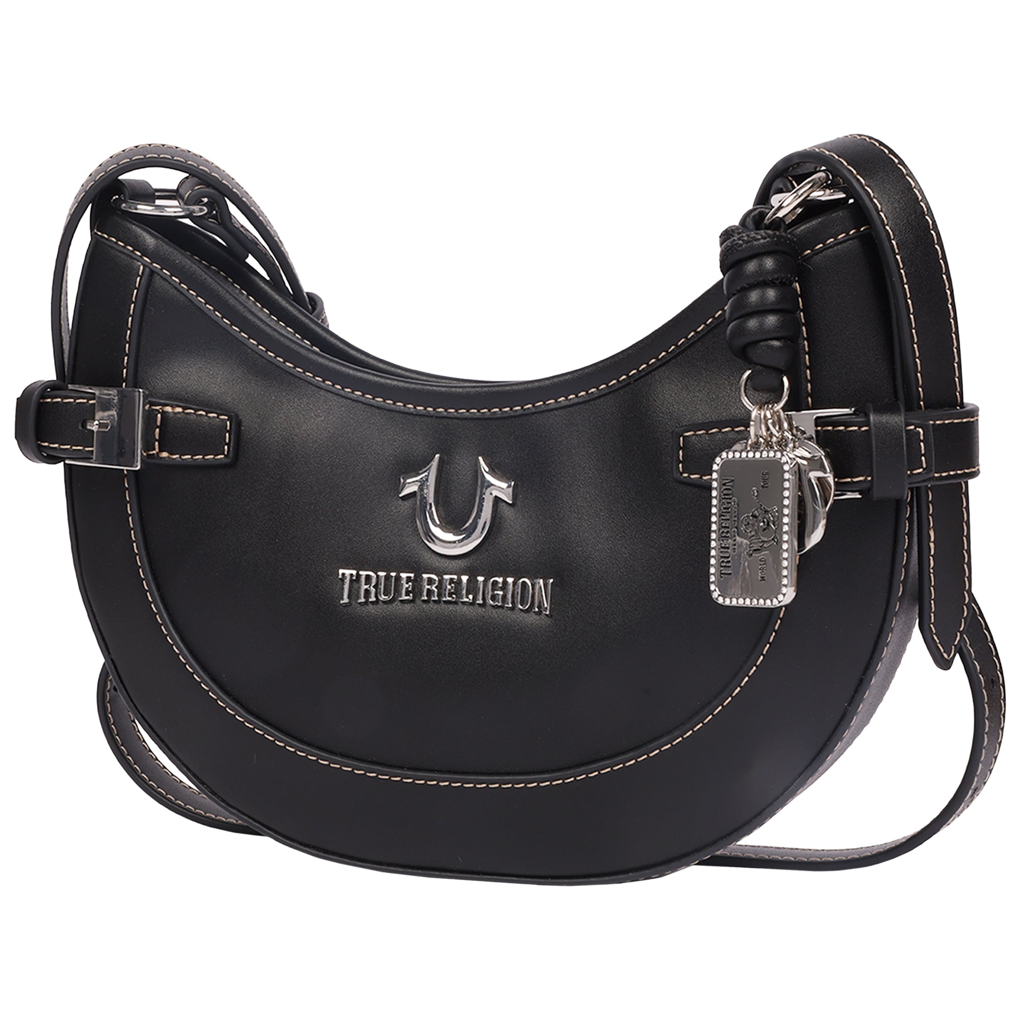 True Religion Blake Smooth PU Belted Hobo Bag – Women’s Faux Leather Shoulder & Crossbody Handbag