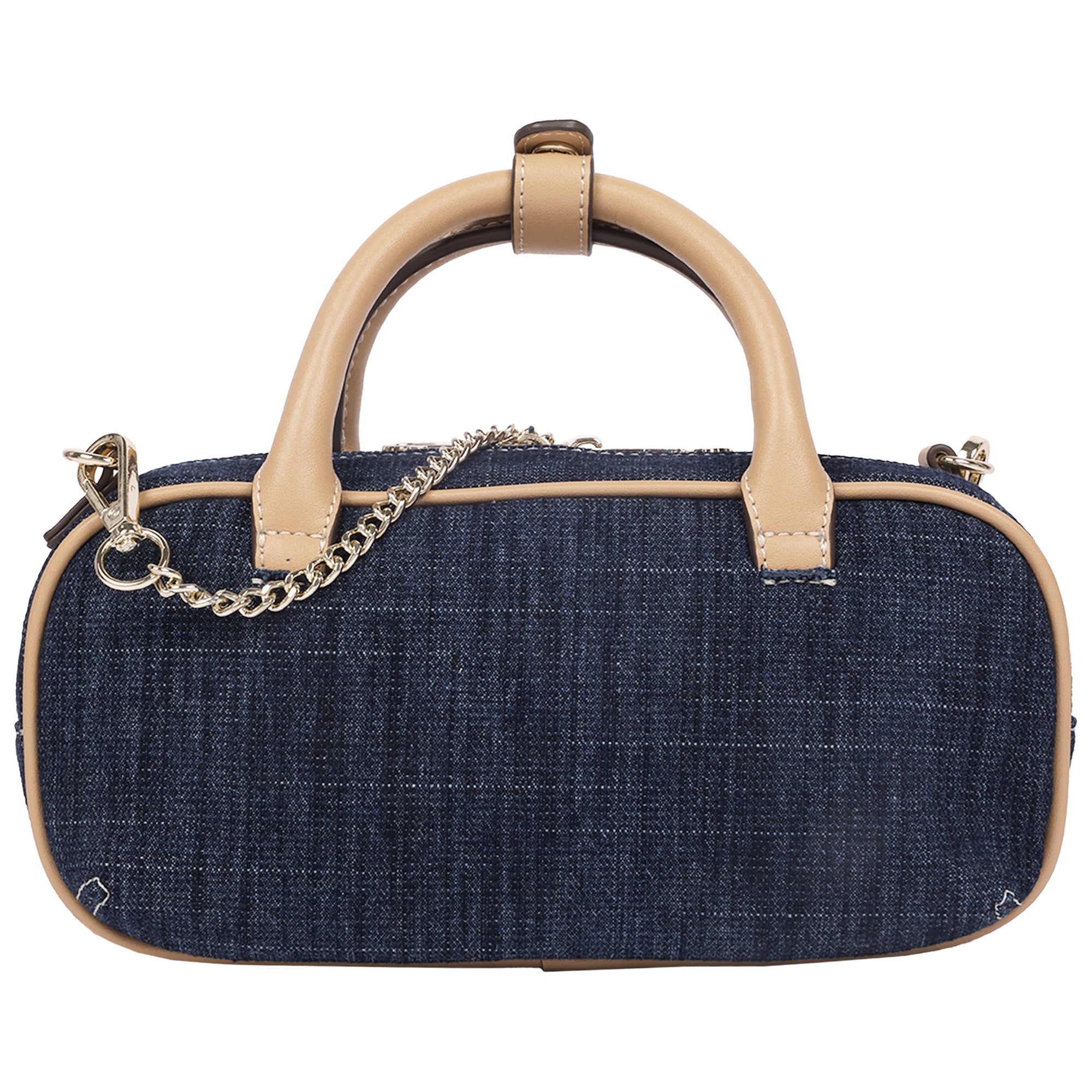 True Religion Bentley Denim & PU Mini Satchel – Women’s Top Handle Crossbody Handbag with Chain Detail (Dark Denim)
