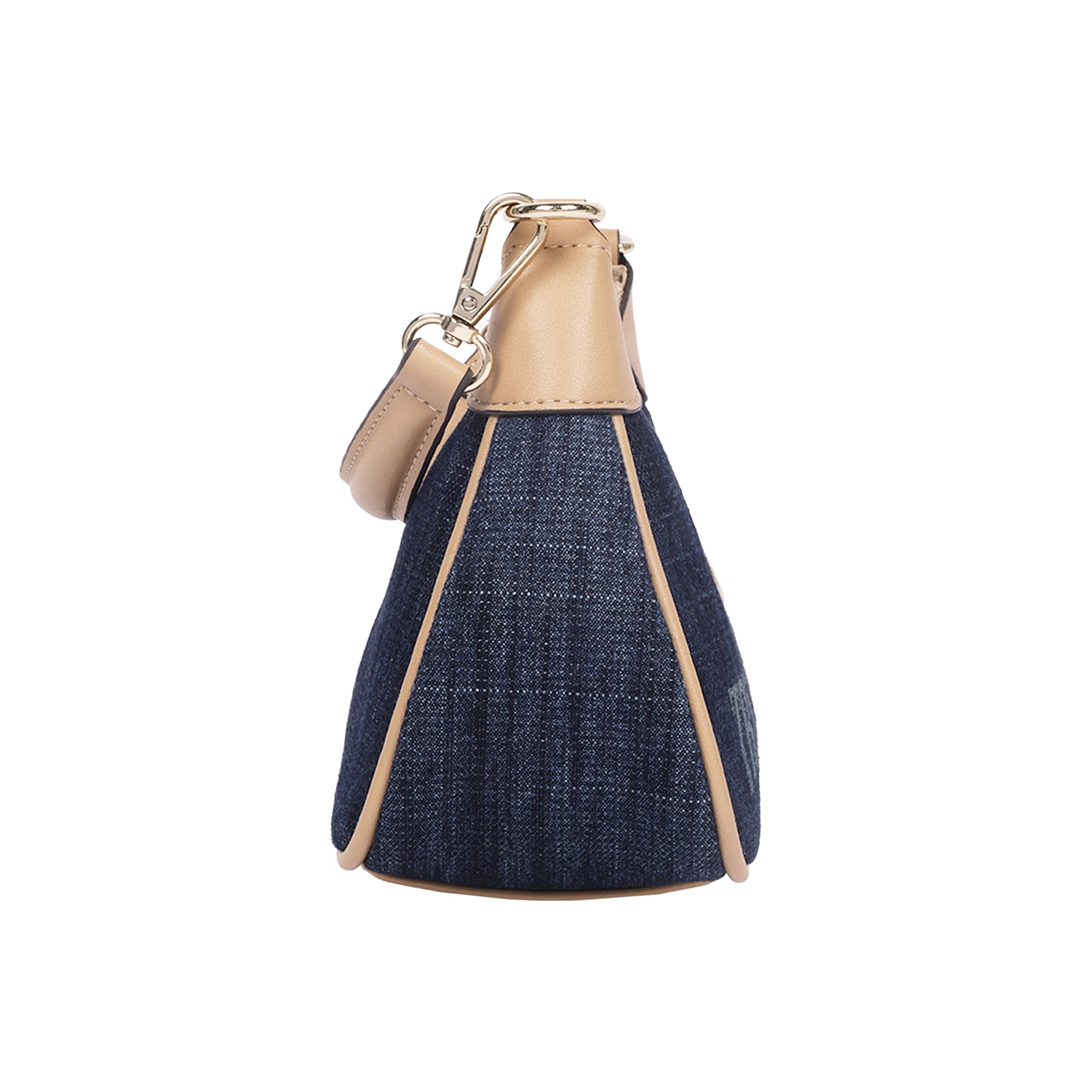 True Religion Blair Denim & PU Shoulder Bag – Logo Denim Mini Shoulder Bag with Detachable Strap (Dark Denim)