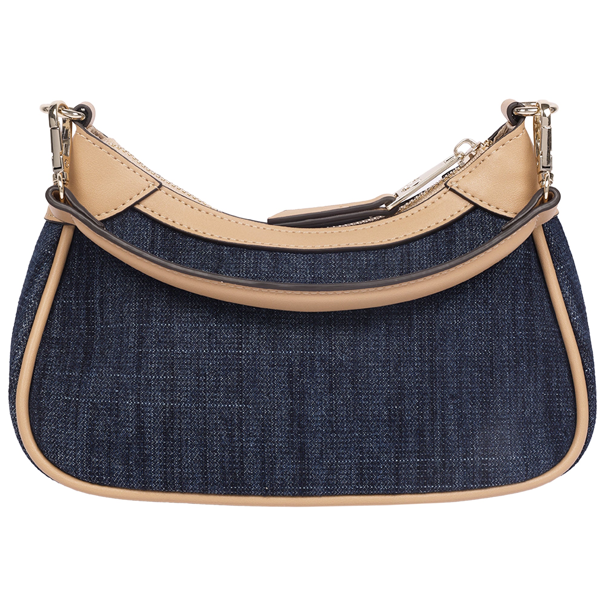 True Religion Blair Denim & PU Shoulder Bag – Logo Denim Mini Shoulder Bag with Detachable Strap (Dark Denim)