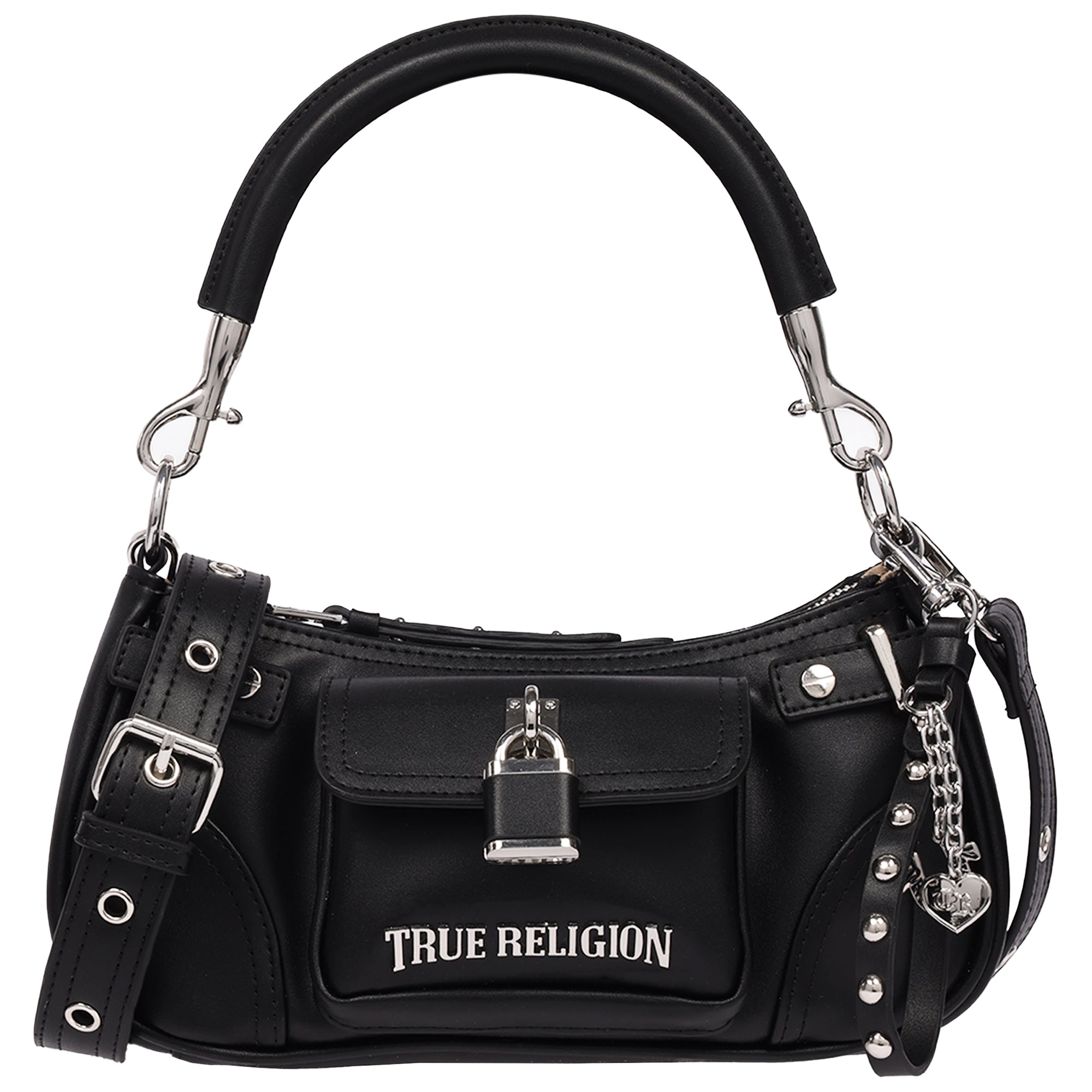 True Religion Moto Shoulder Bag with Lock Pocket Charm – Convertible Shoulder & Crossbody Purse