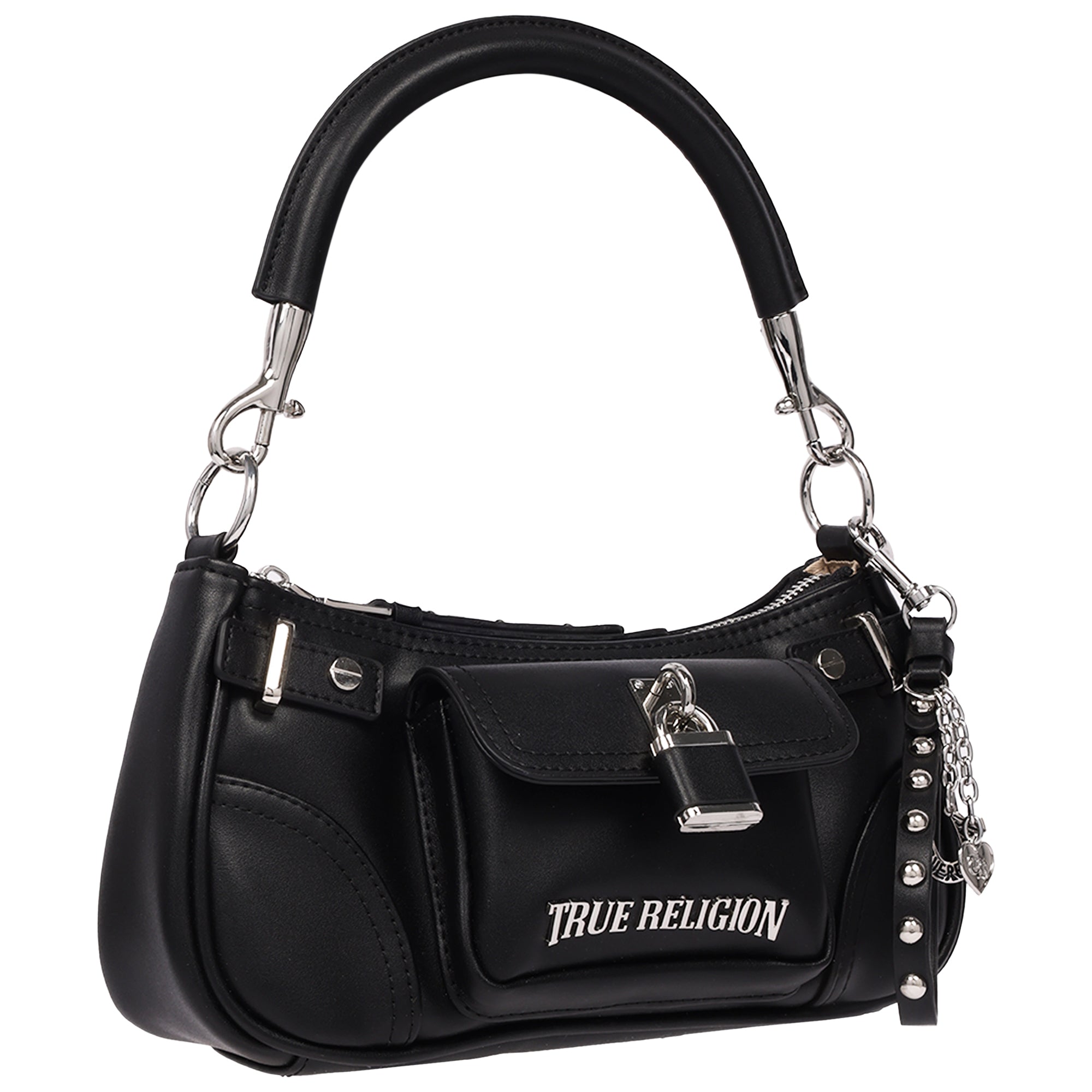 True Religion Moto Shoulder Bag with Lock Pocket Charm – Convertible Shoulder & Crossbody Purse