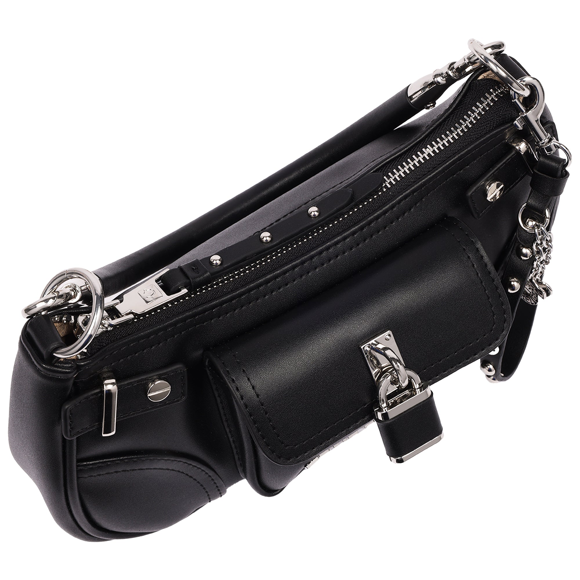 True Religion Moto Shoulder Bag with Lock Pocket Charm – Convertible Shoulder & Crossbody Purse
