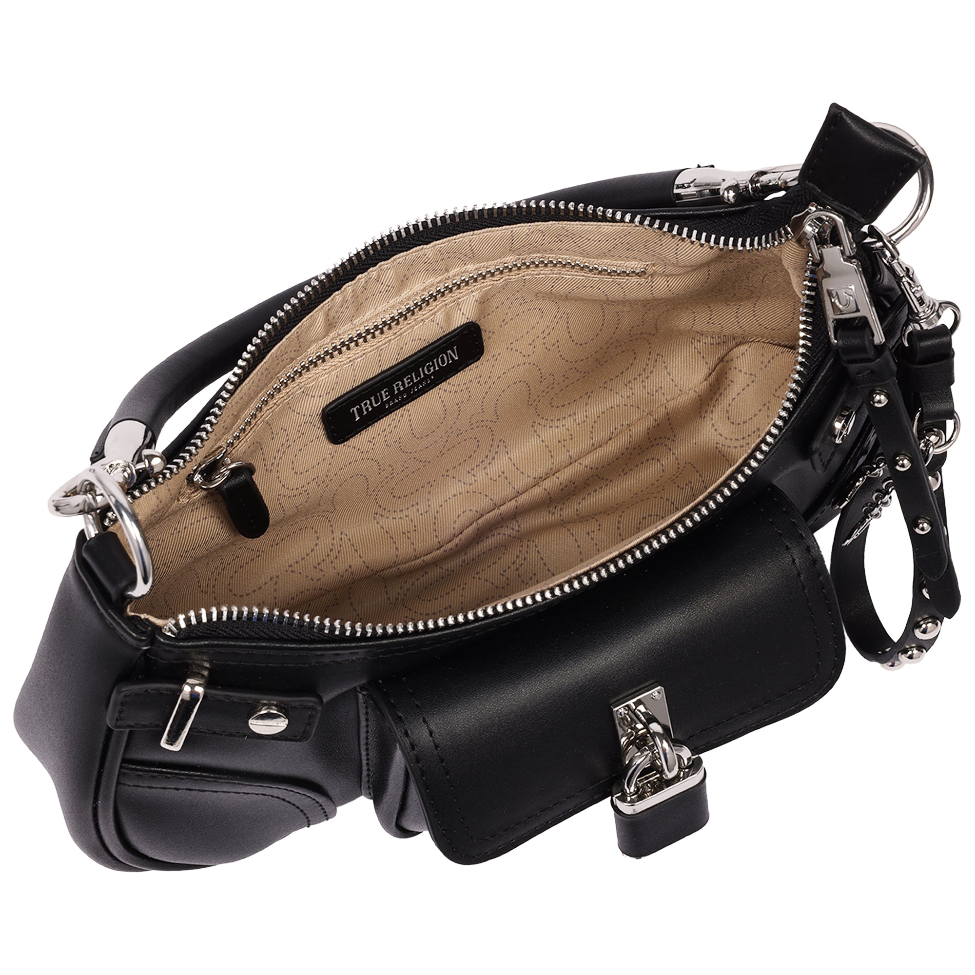 True Religion Moto Shoulder Bag with Lock Pocket Charm – Convertible Shoulder & Crossbody Purse