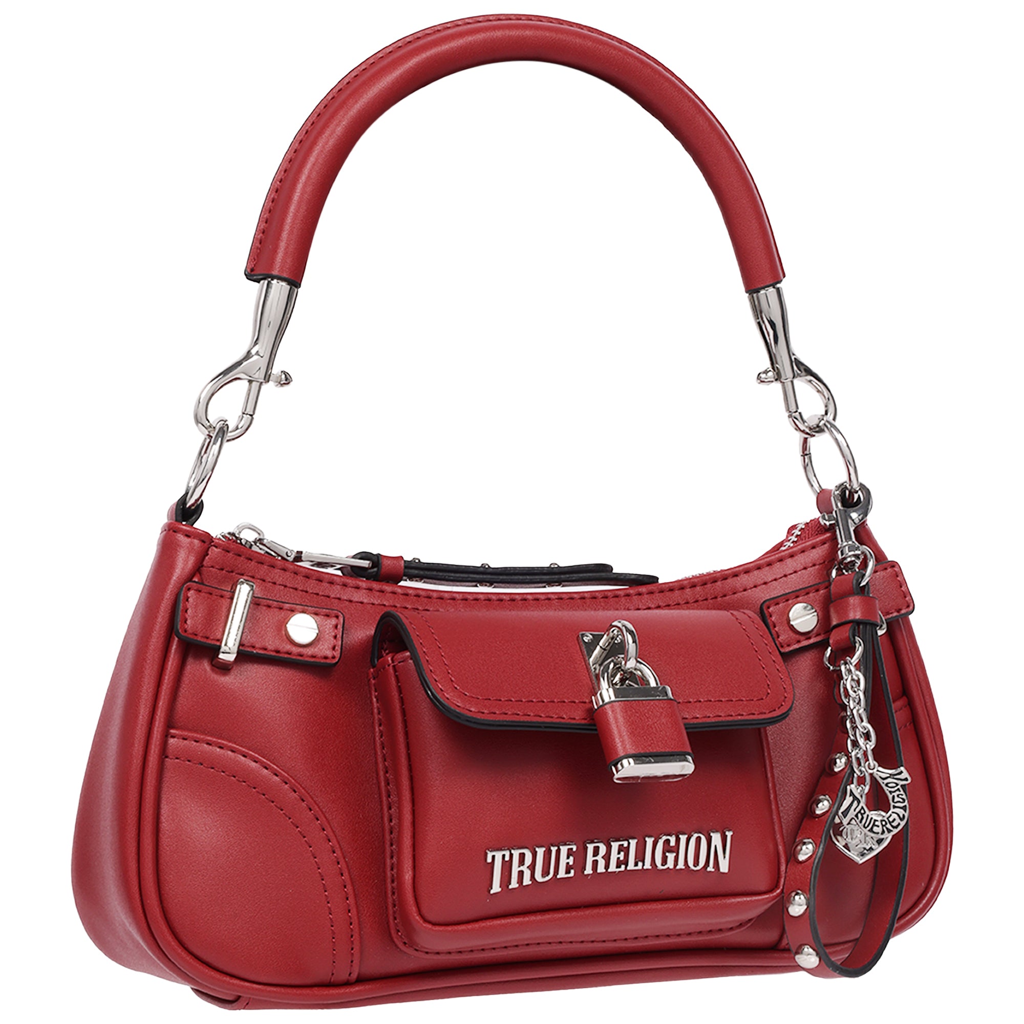 True Religion Moto Shoulder Bag with Lock Pocket Charm – Convertible Shoulder & Crossbody Purse