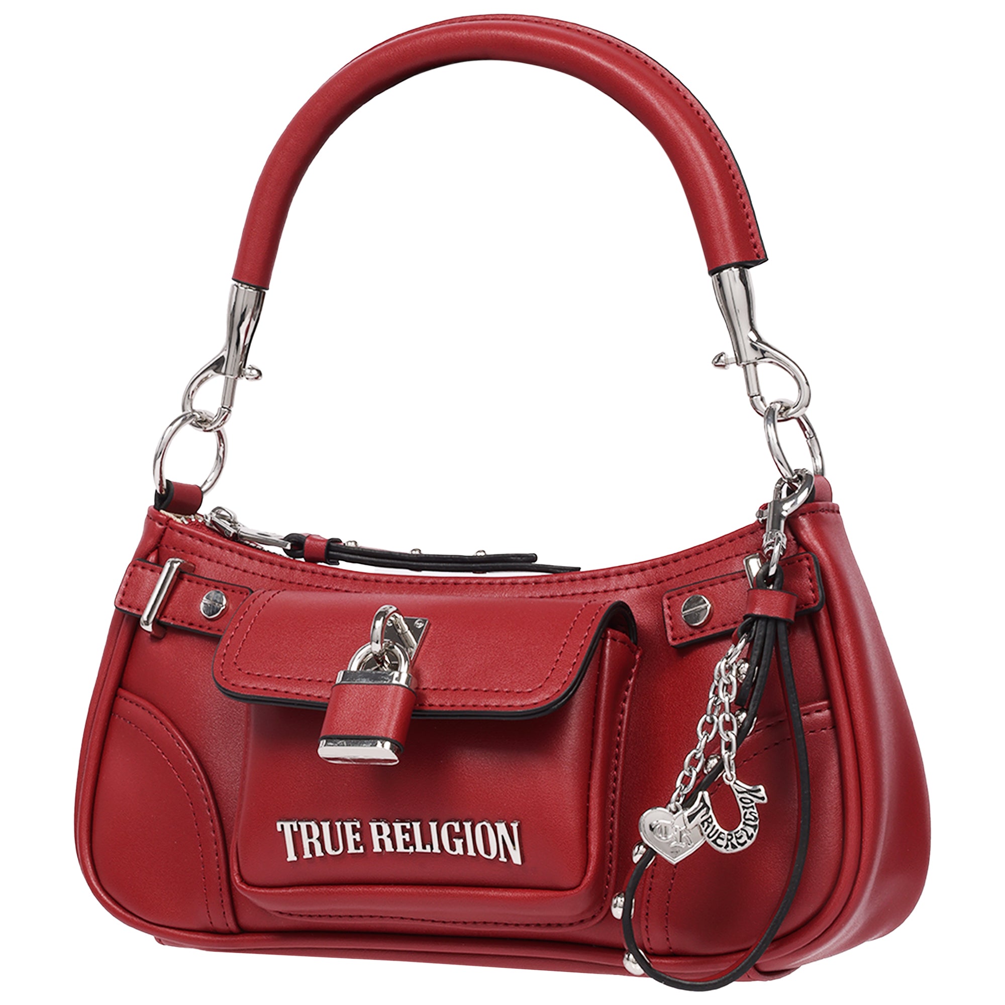 True Religion Moto Shoulder Bag with Lock Pocket Charm – Convertible Shoulder & Crossbody Purse
