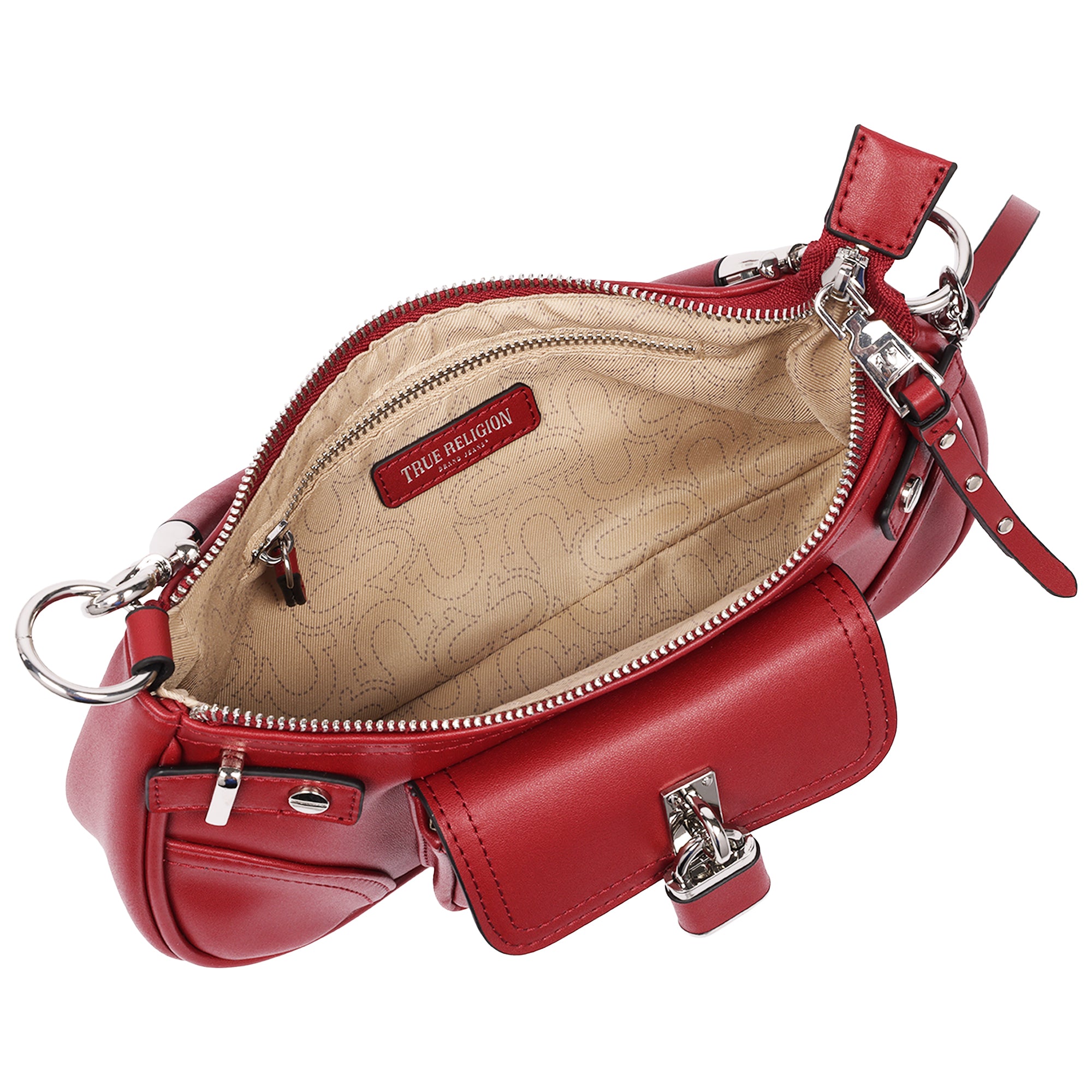 True Religion Moto Shoulder Bag with Lock Pocket Charm – Convertible Shoulder & Crossbody Purse