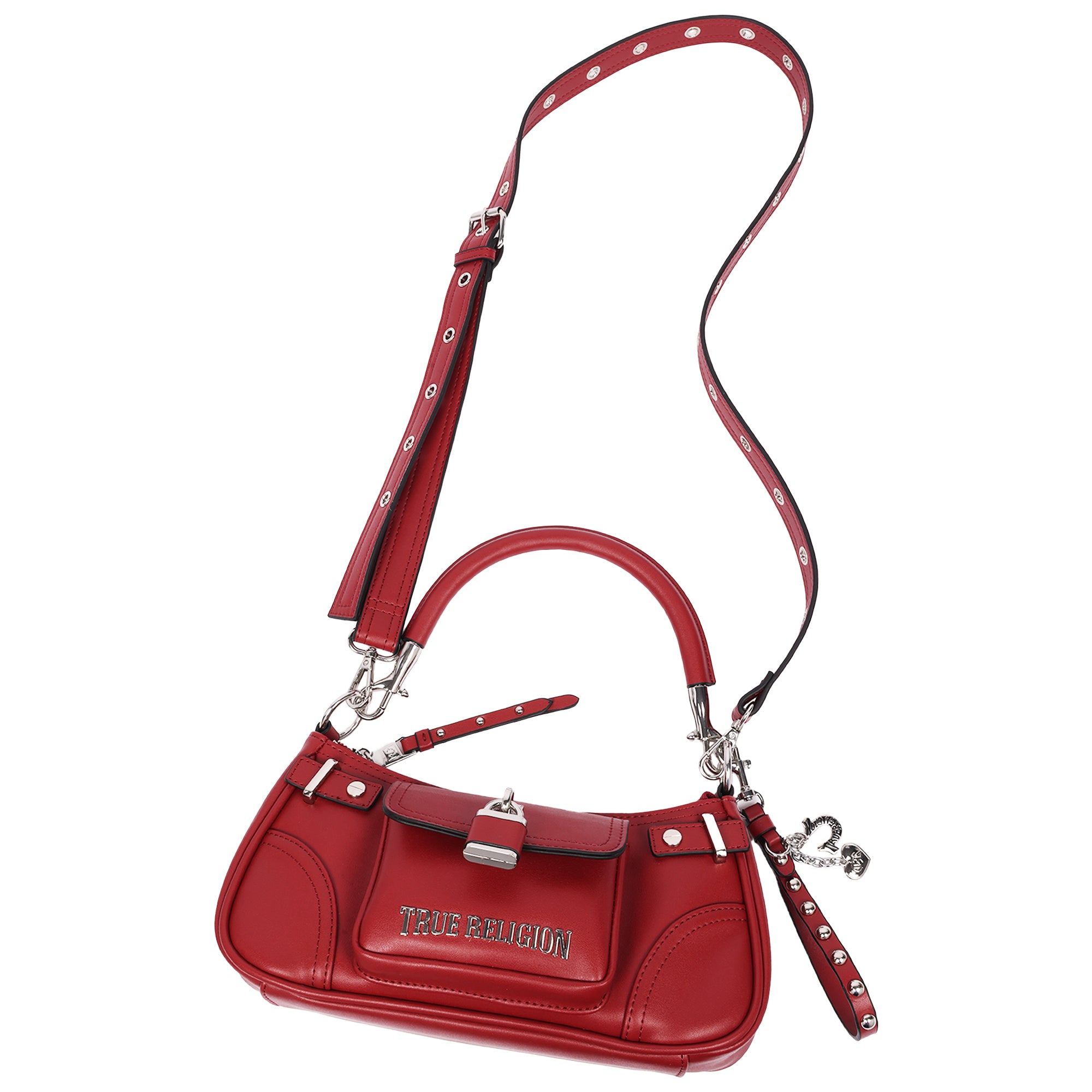 True Religion Moto Shoulder Bag with Lock Pocket Charm – Convertible Shoulder & Crossbody Purse