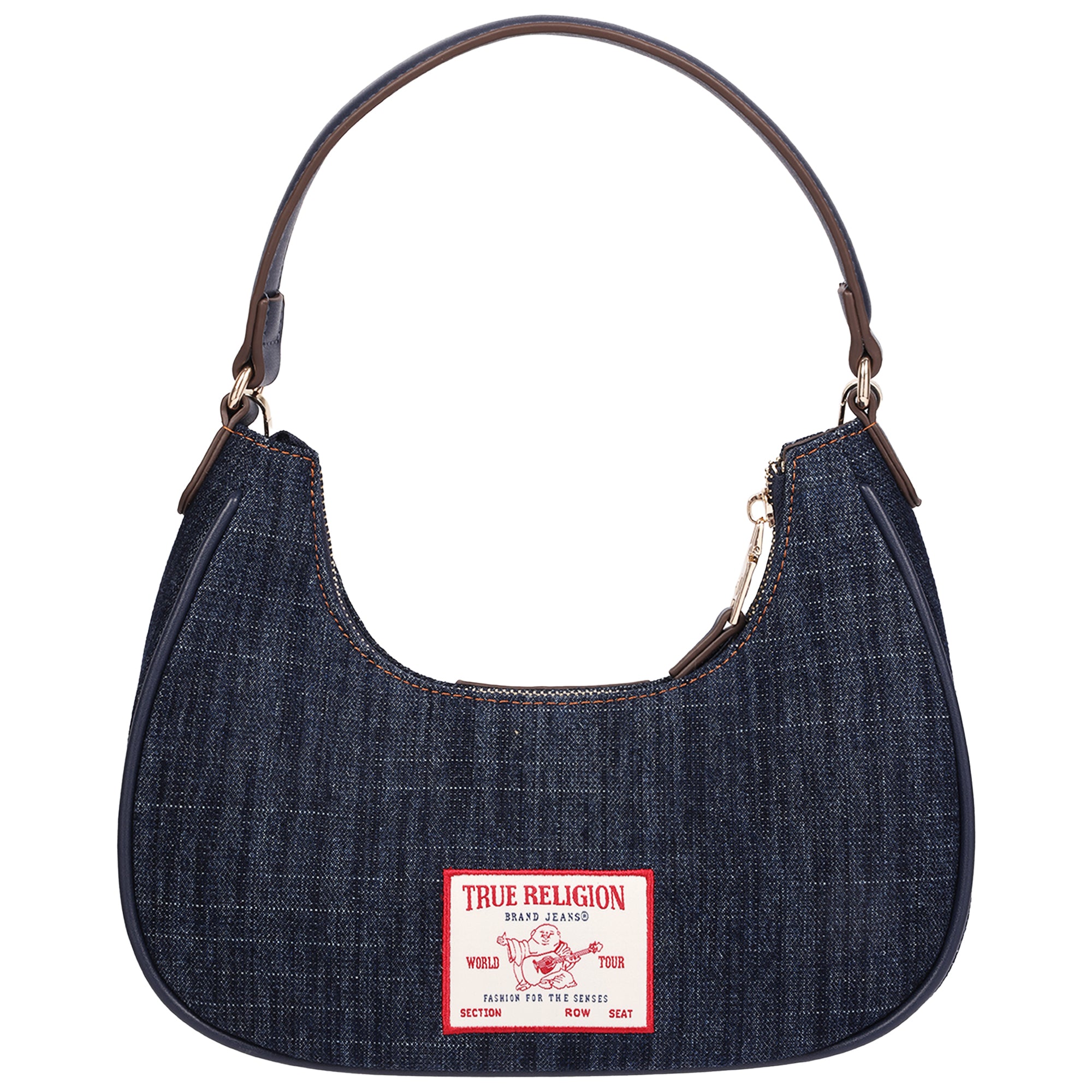 True Religion Studded Denim Shoulder Bag with Removable Charm Chain