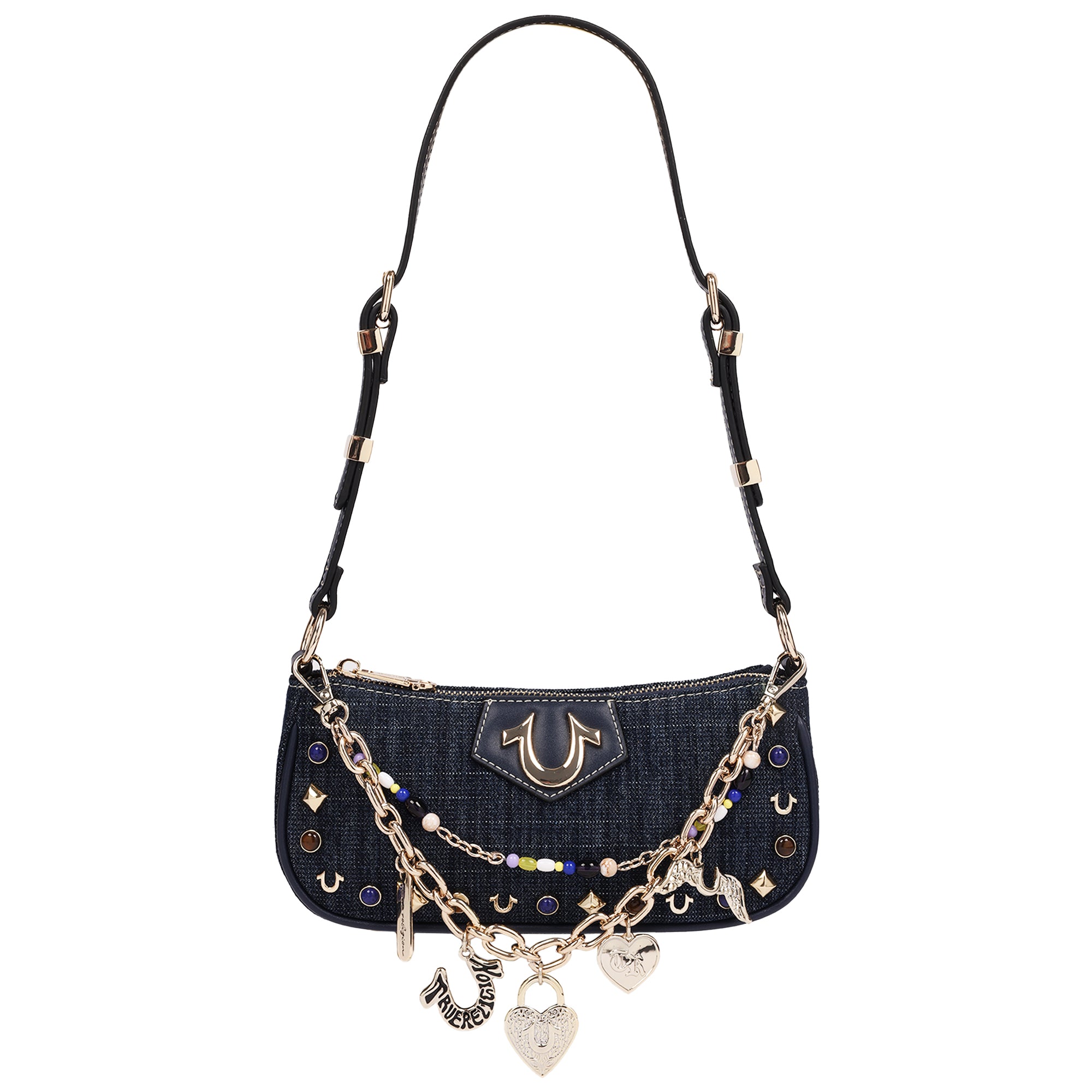 True Religion Chain & Studs Denim Shoulder Bag