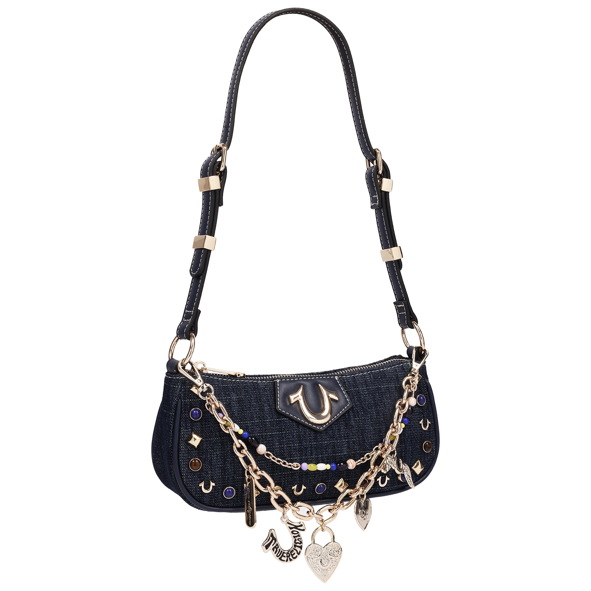 True Religion Chain & Studs Denim Shoulder Bag