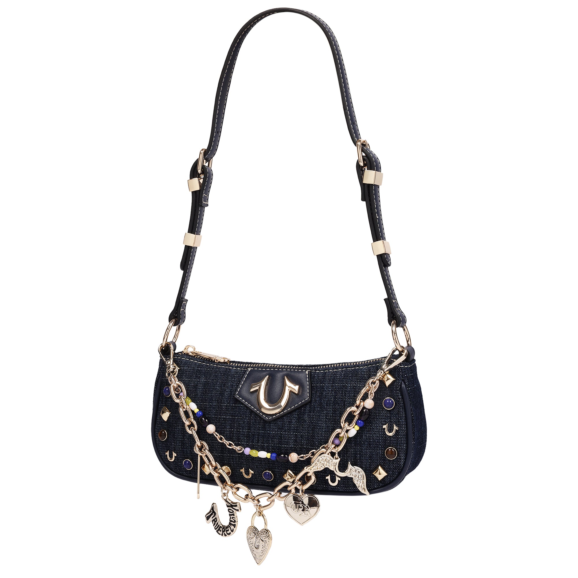 True Religion Chain & Studs Denim Shoulder Bag