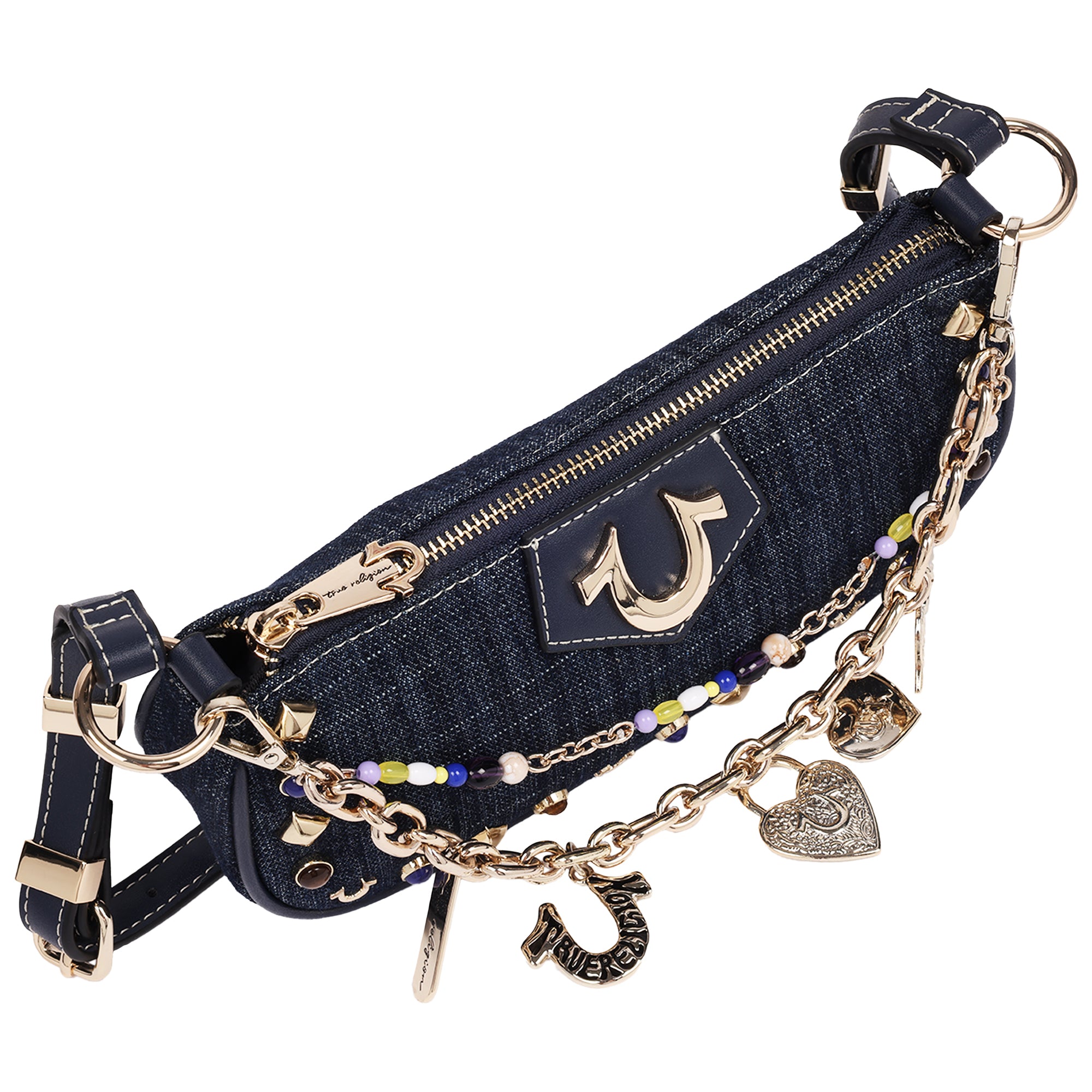 True Religion Chain & Studs Denim Shoulder Bag