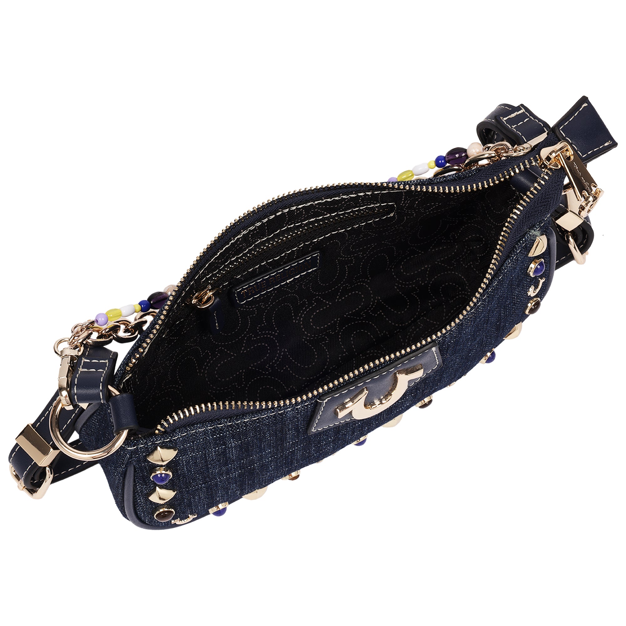 True Religion Chain & Studs Denim Shoulder Bag