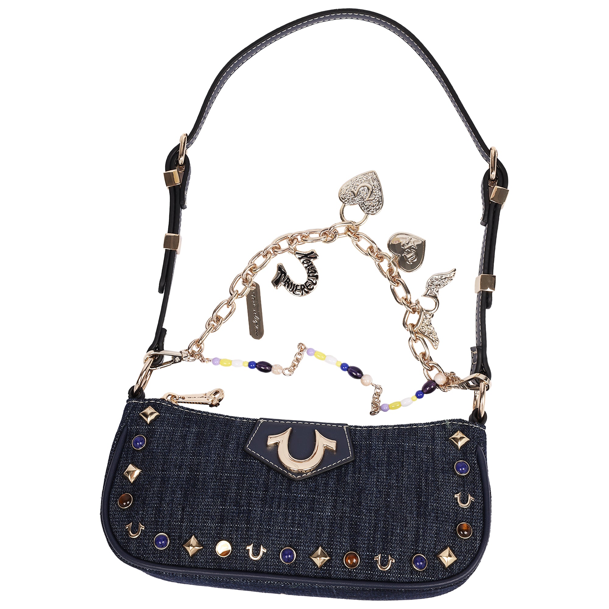 True Religion Chain & Studs Denim Shoulder Bag