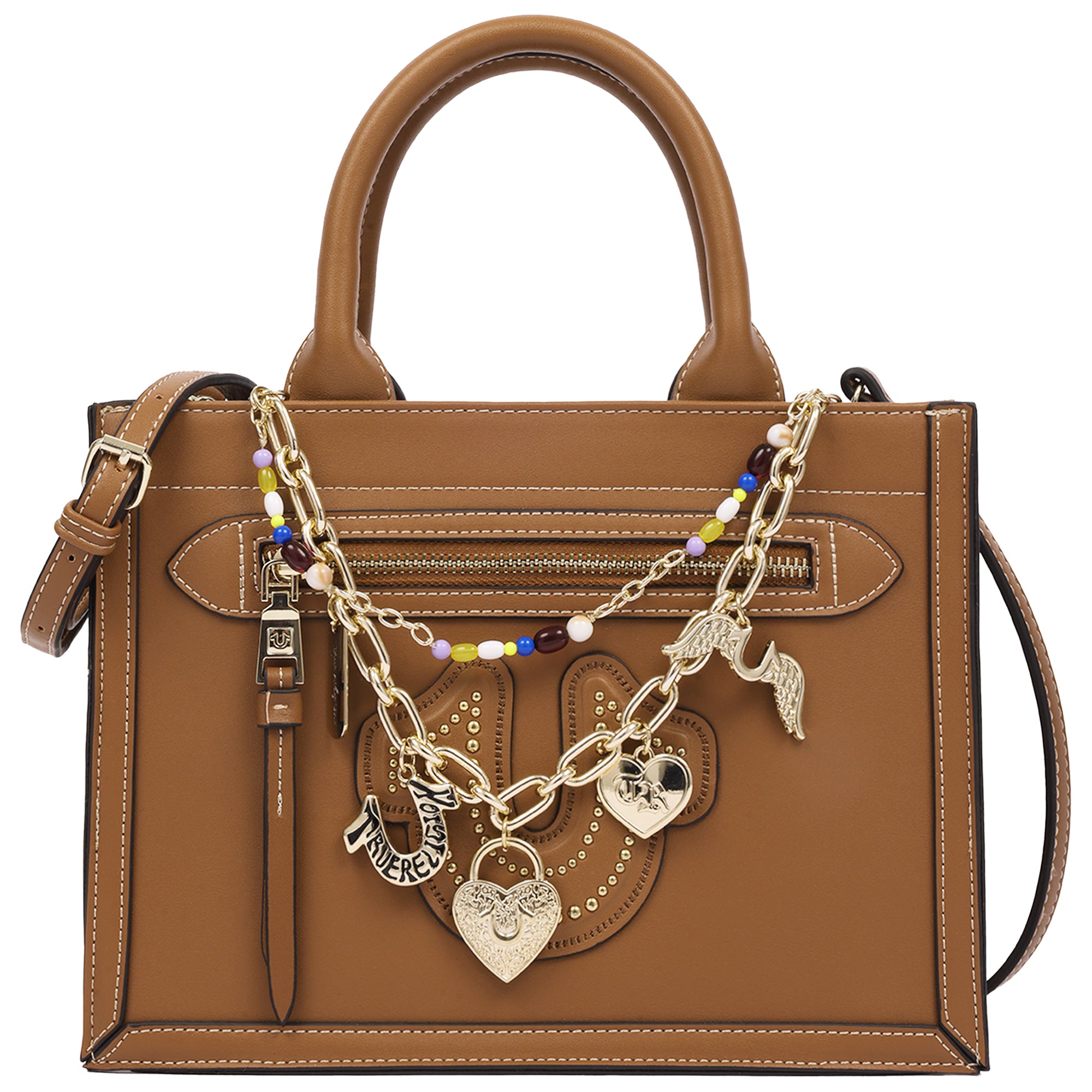 True Religion Vintage Chain Modern Tote Bag with Horseshoe Appliqué & Charms