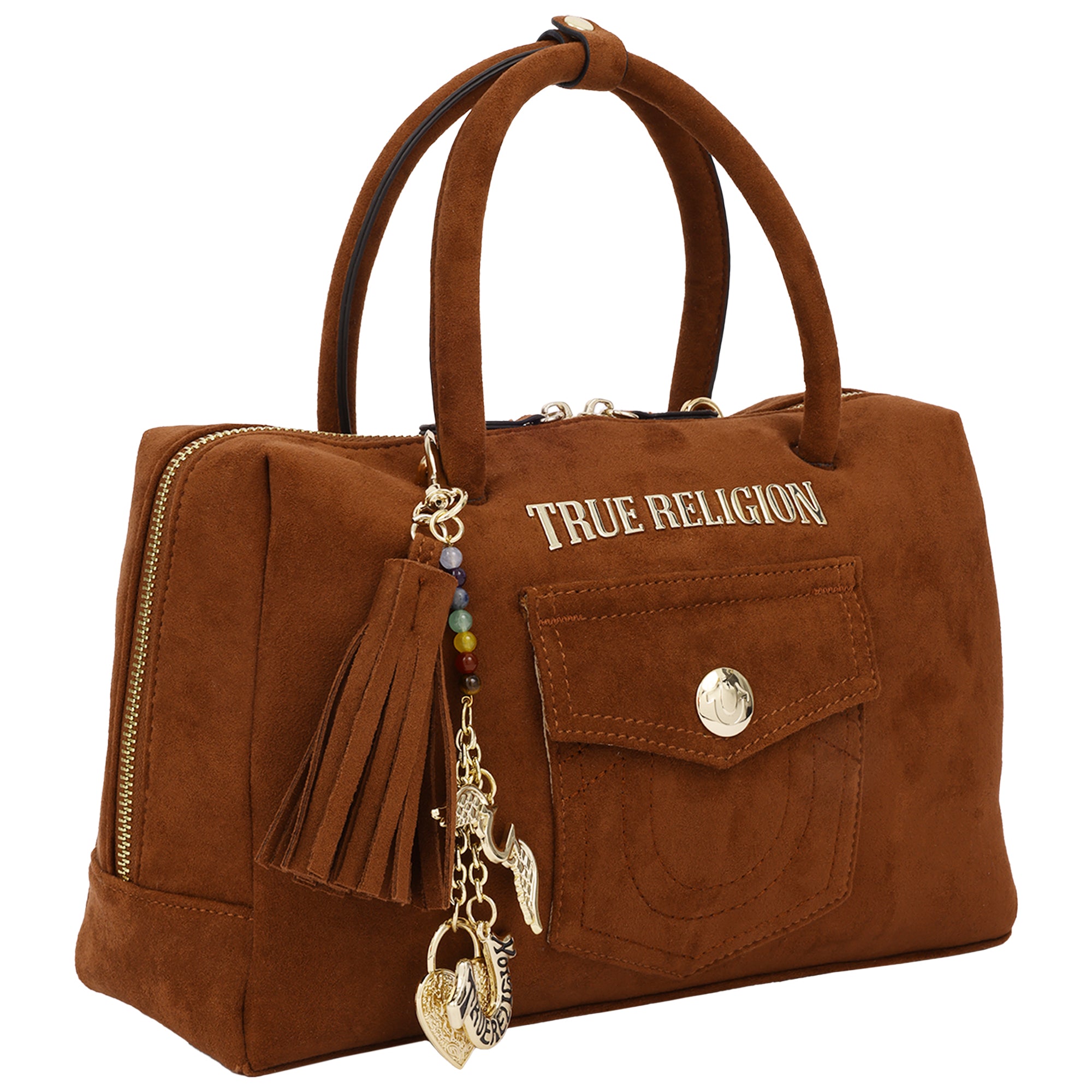 True Religion Vintage Chain Suede Satchel with Convertible Crossbody Strap
