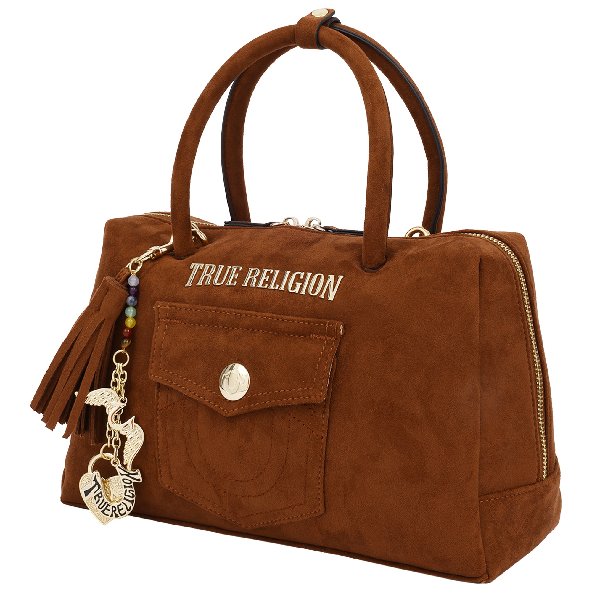 True Religion Vintage Chain Suede Satchel with Convertible Crossbody Strap