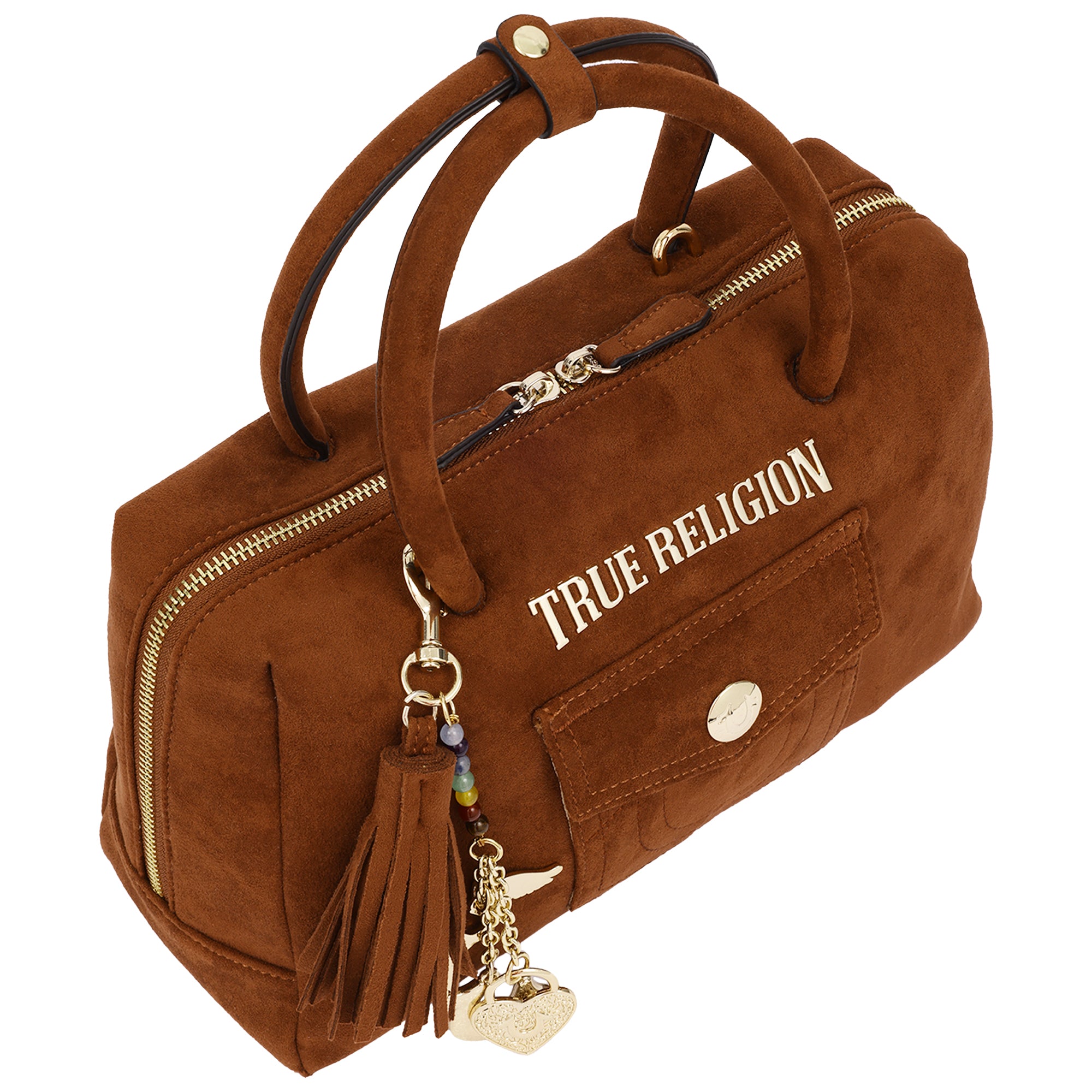 True Religion Vintage Chain Suede Satchel with Convertible Crossbody Strap