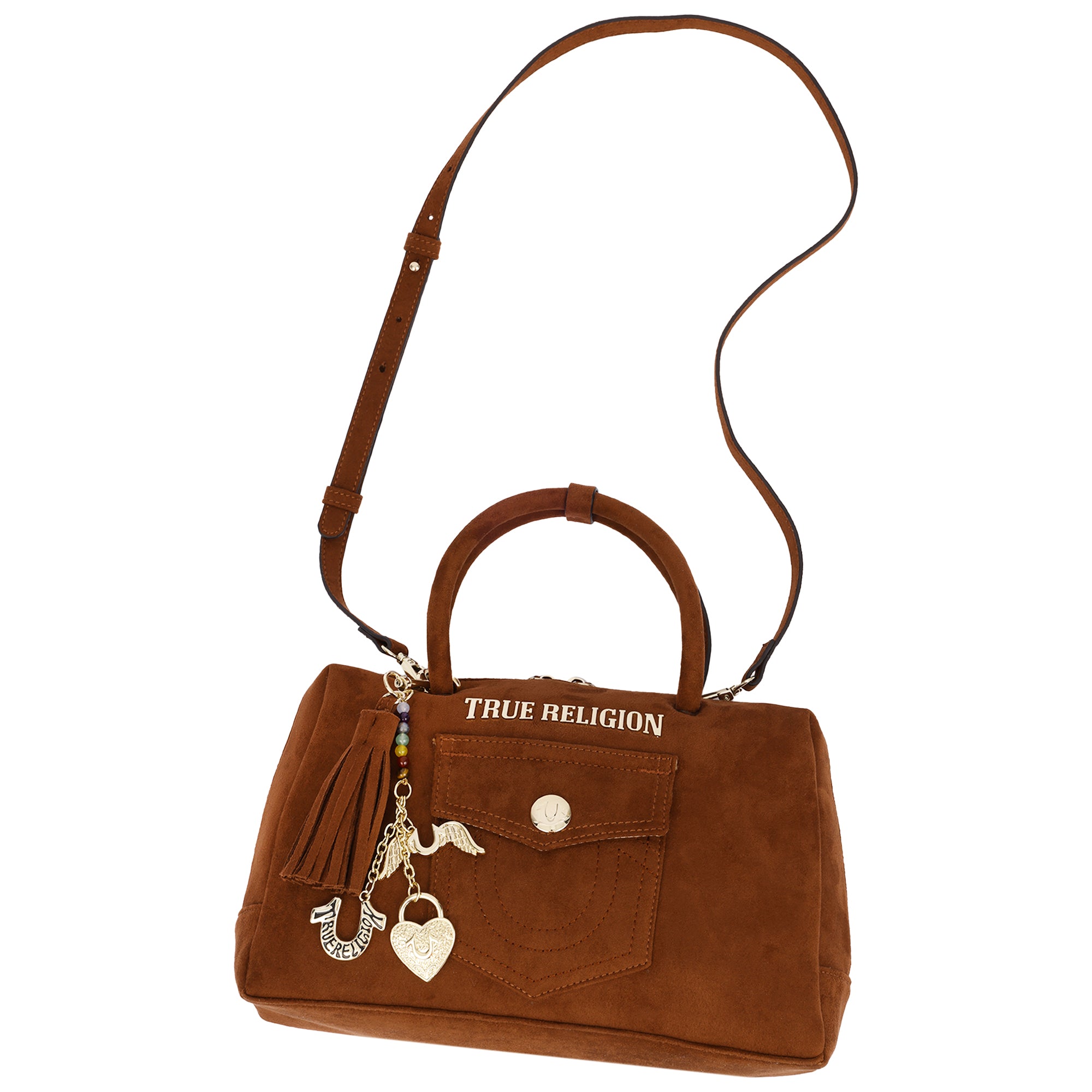 True Religion Vintage Chain Suede Satchel with Convertible Crossbody Strap