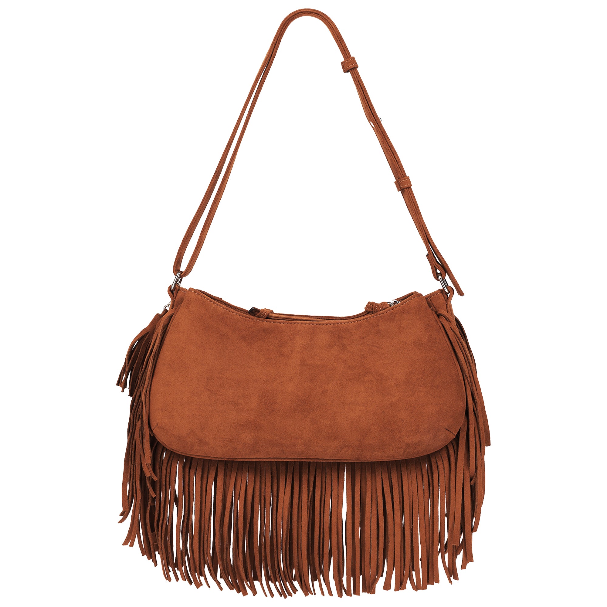 True Religion Vintage Dangle Fringe Hobo Bag with Studded Trim and Charm Accents