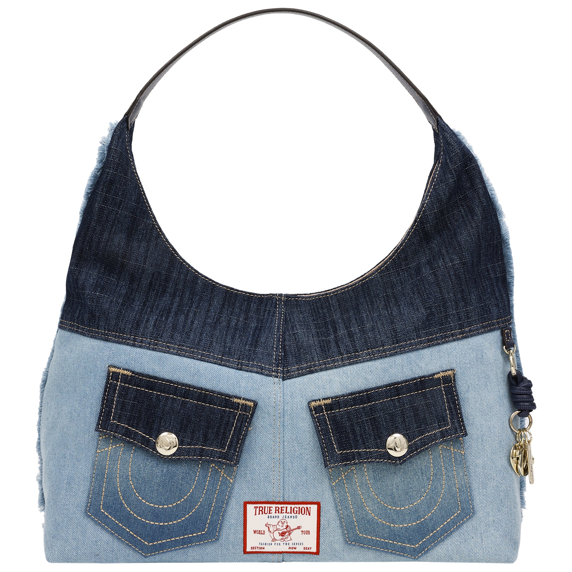 True Religion Color Block Denim Large Hobo Bag