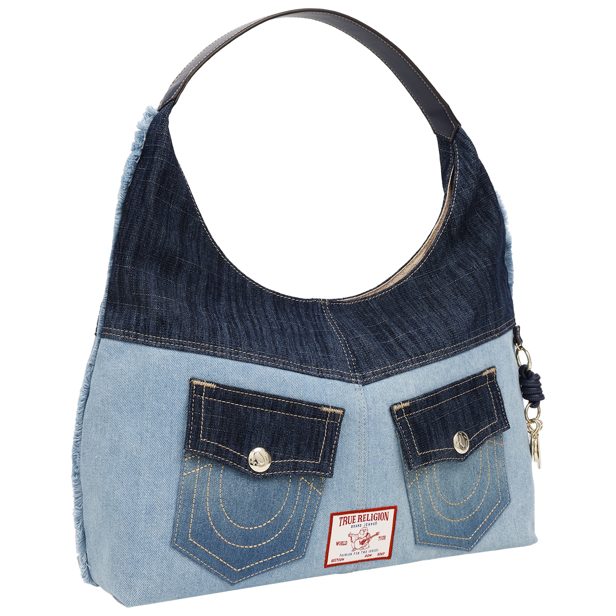 True Religion Color Block Denim Large Hobo Bag