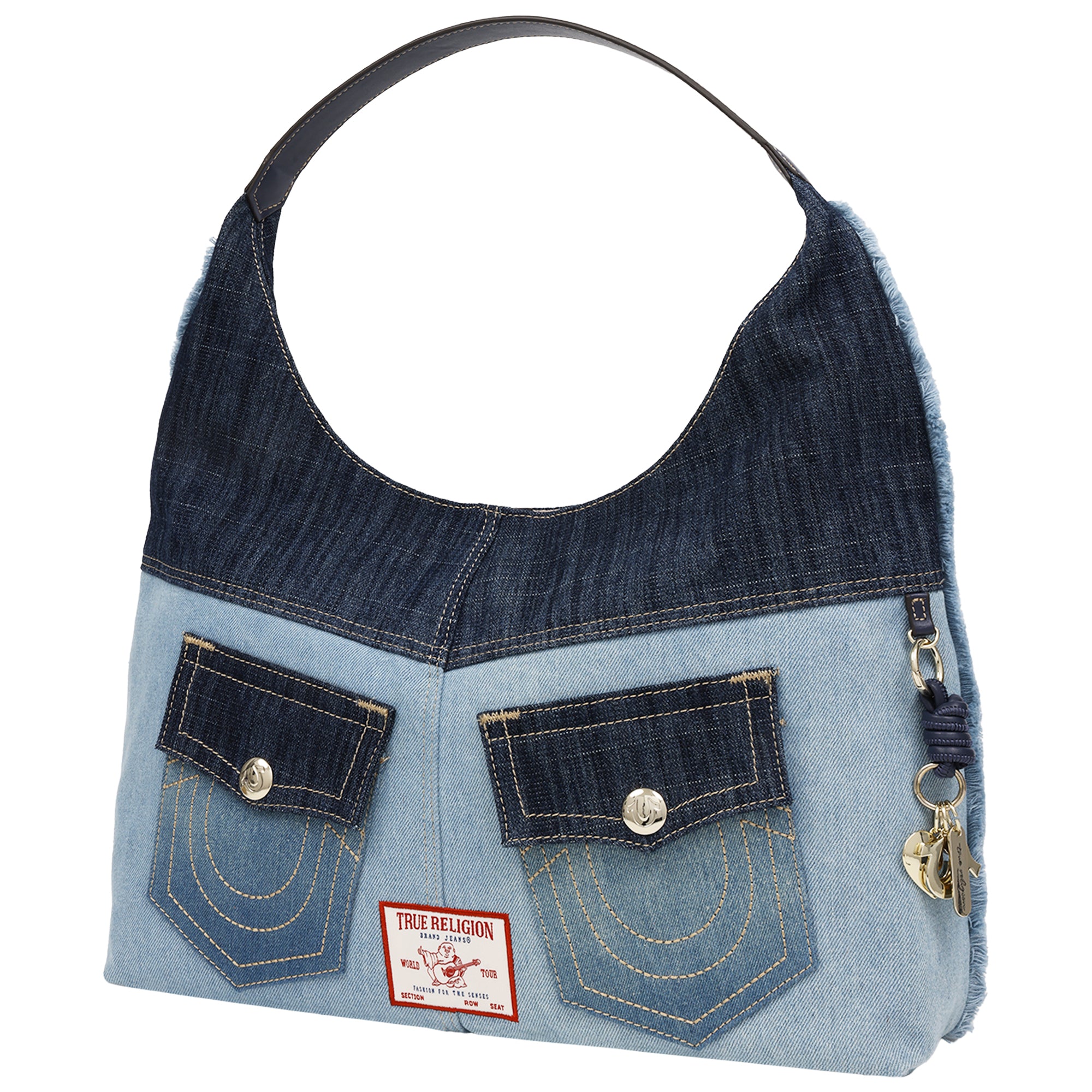 True Religion Color Block Denim Large Hobo Bag