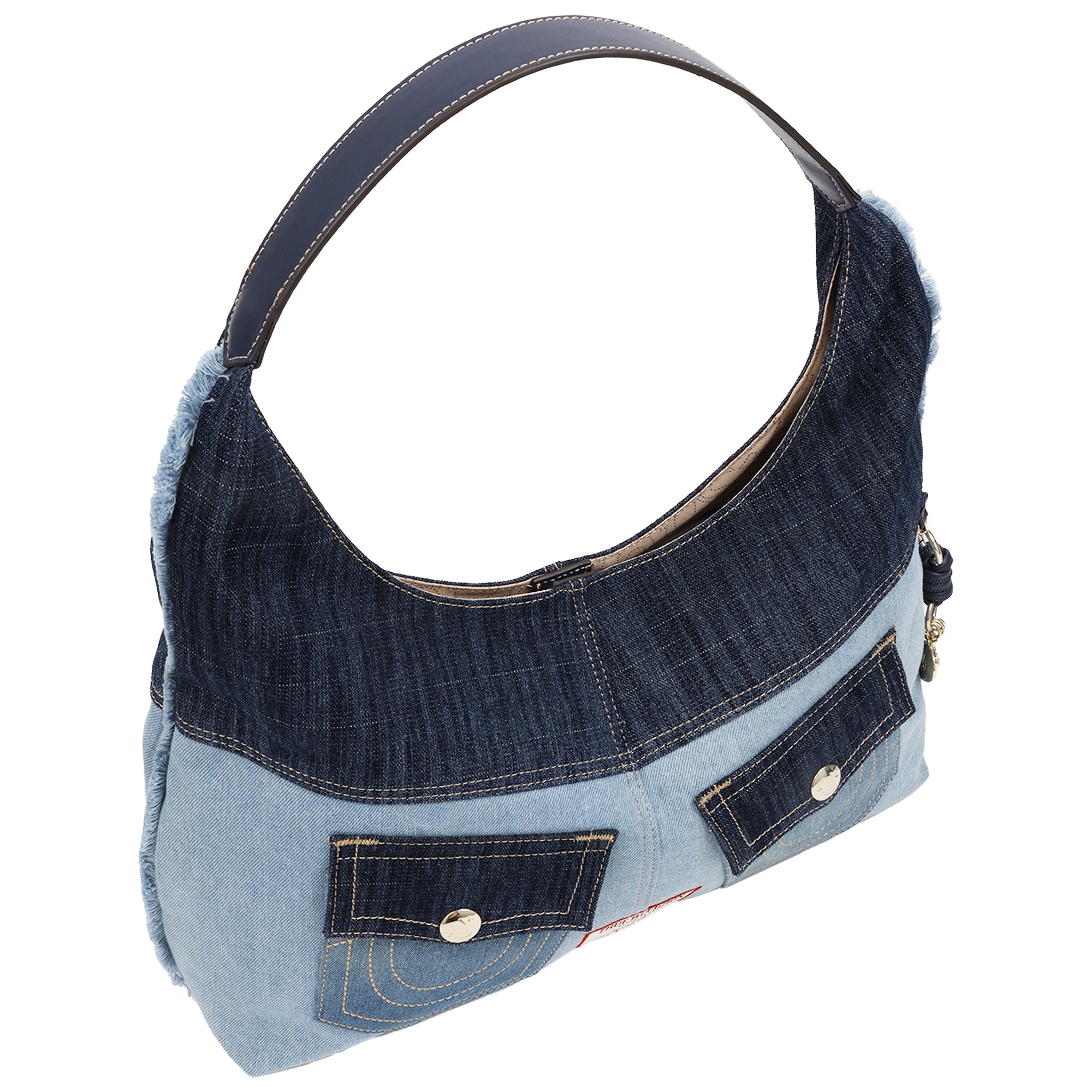 True Religion Color Block Denim Large Hobo Bag