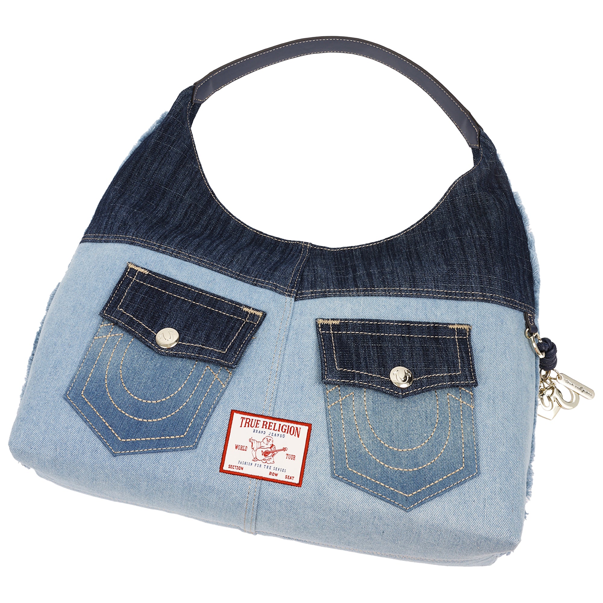 True Religion Color Block Denim Large Hobo Bag