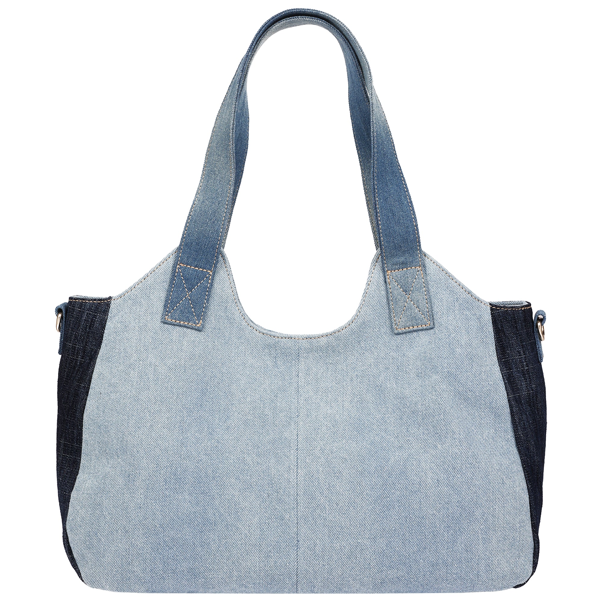 True Religion Color Block Denim Soft Satchel with Detachable Crossbody Strap