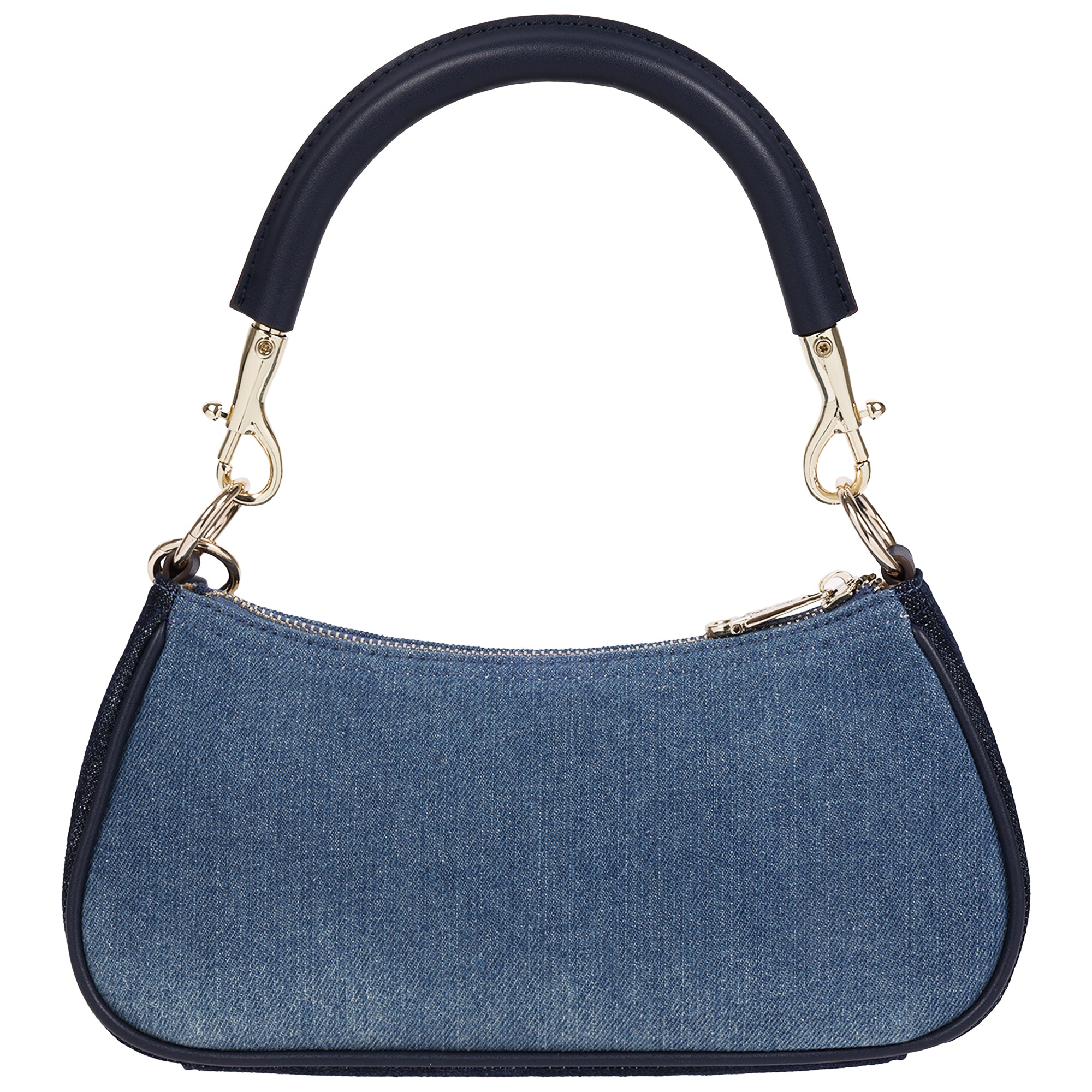 True Religion Color Block Denim Shoulder Bag with Front Flap Pocket and Lock Detail