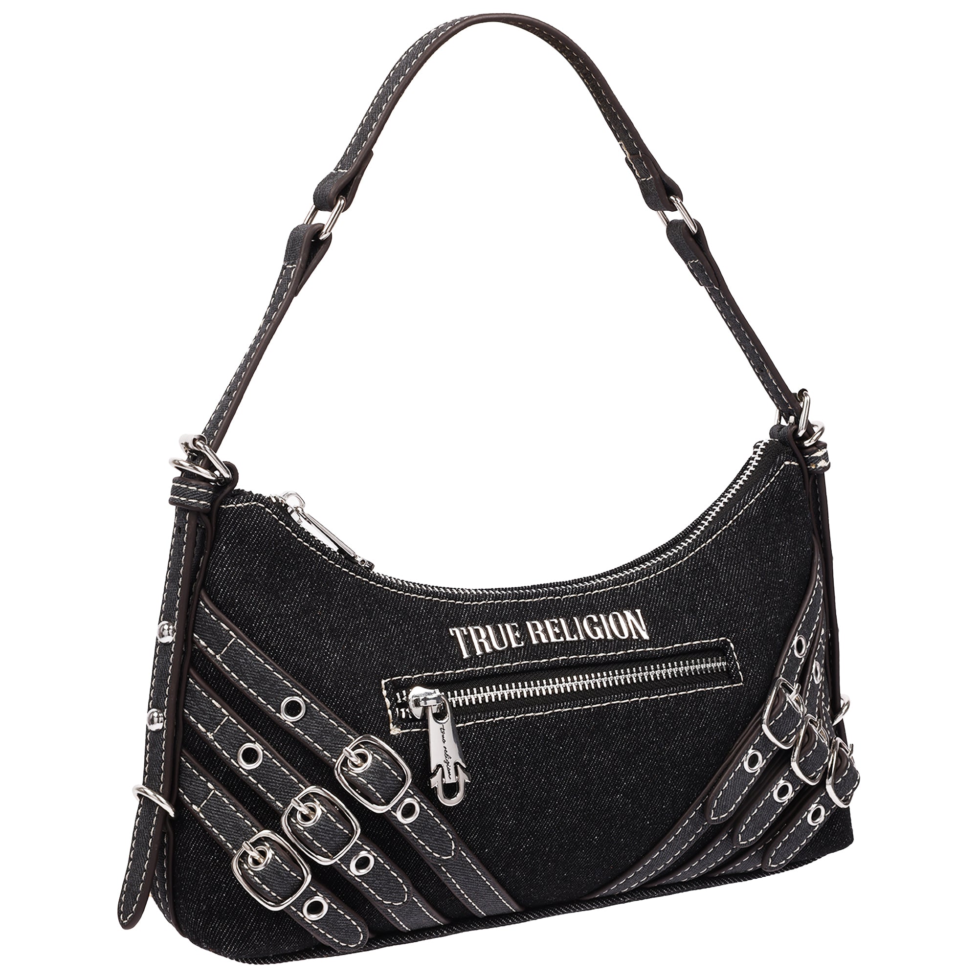 True Religion Triple Straps Denim Shoulder Bag