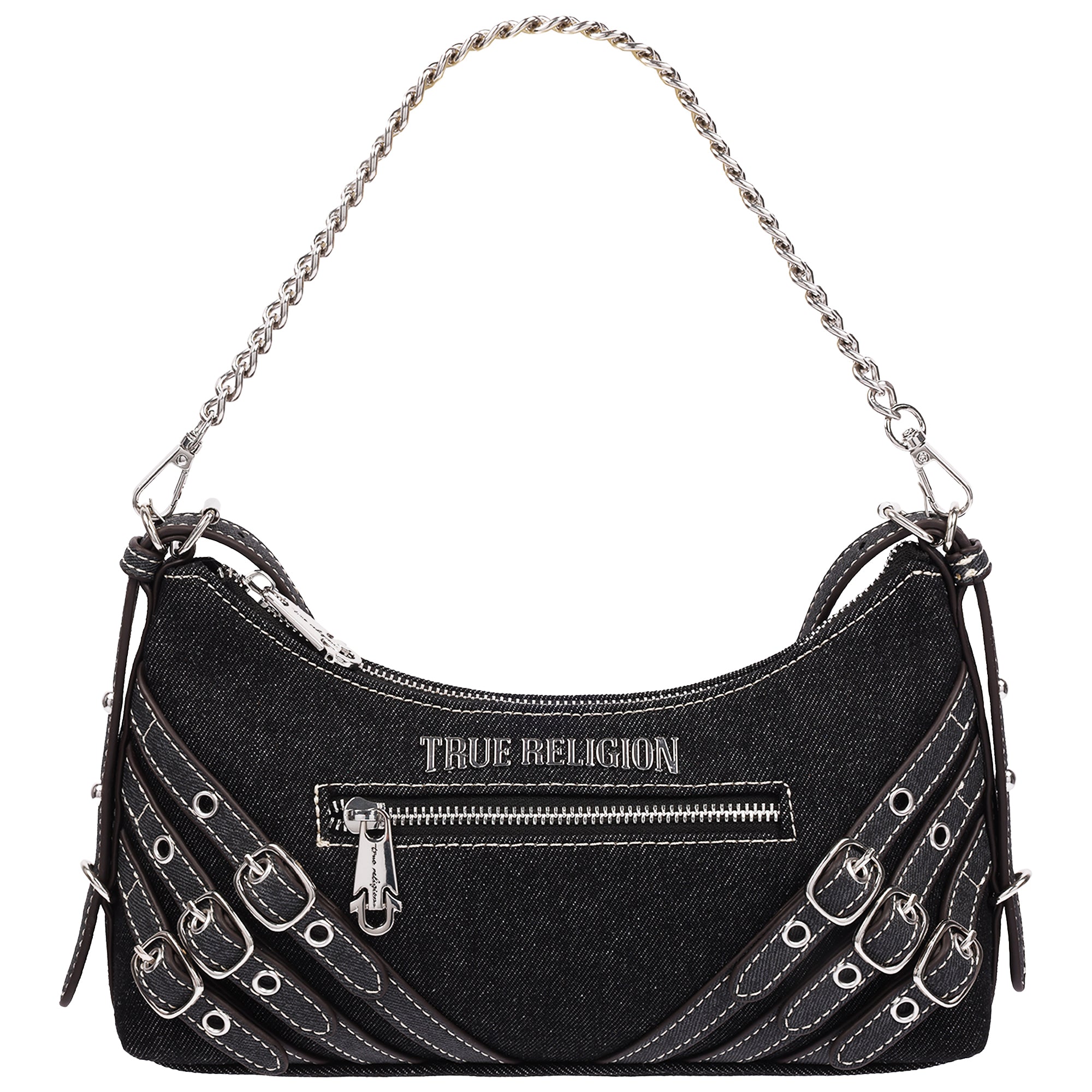 True Religion Triple Straps Denim Shoulder Bag