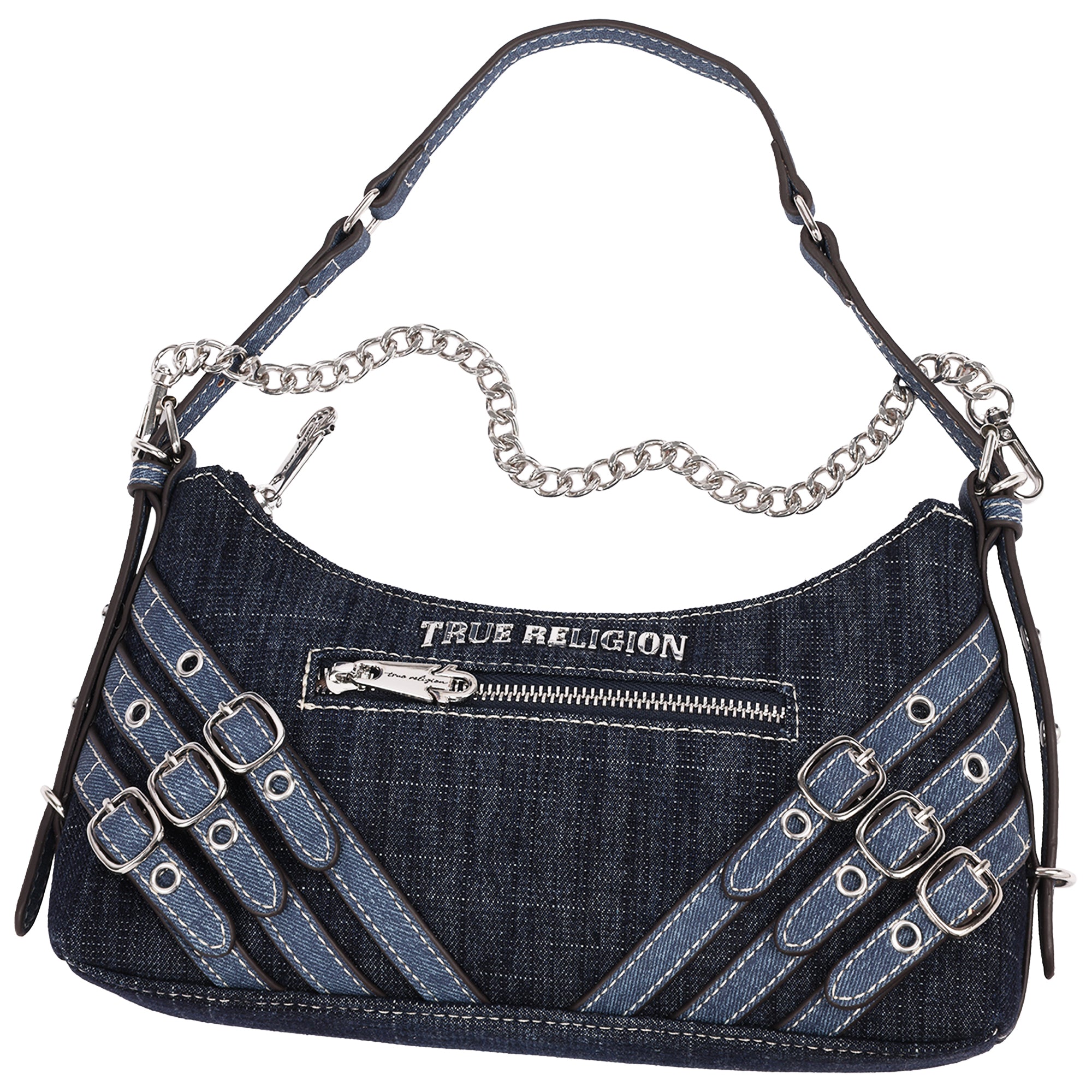 True Religion Triple Straps Denim Shoulder Bag