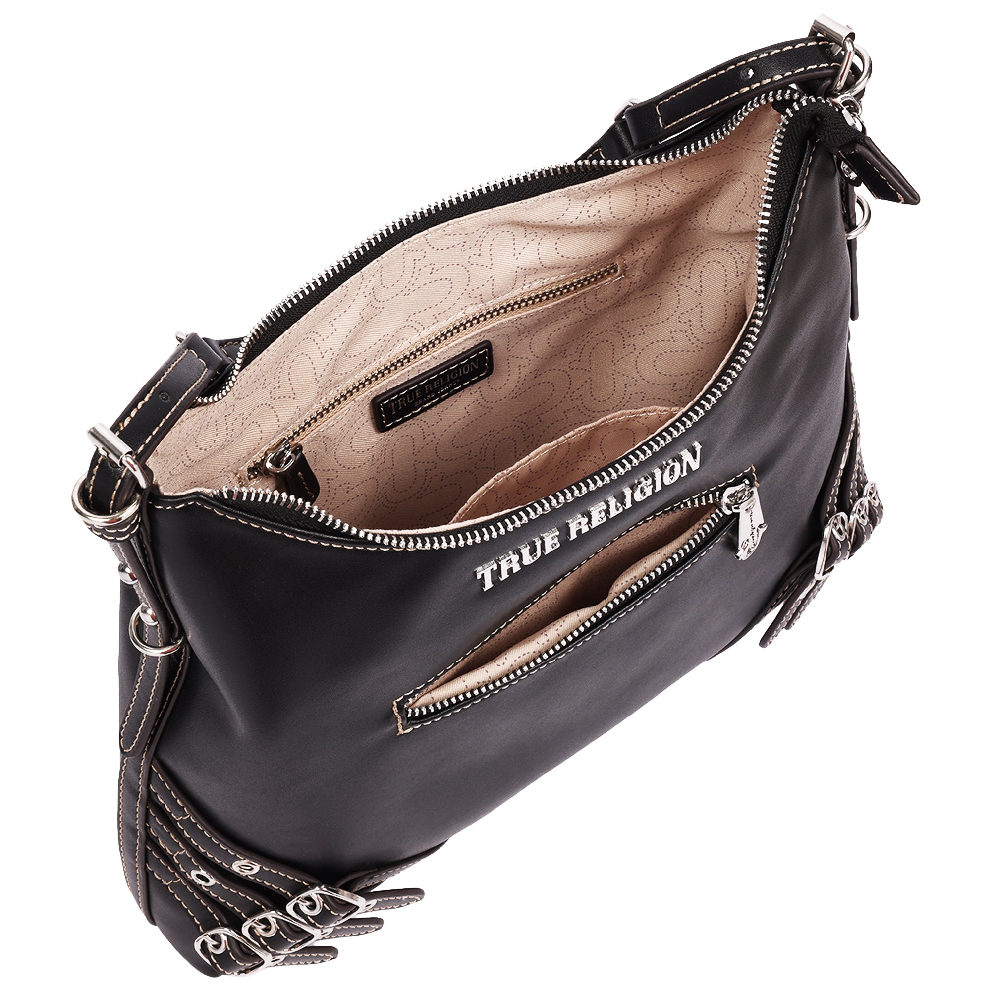 True Religion Triple Straps Large PU Hobo Bag