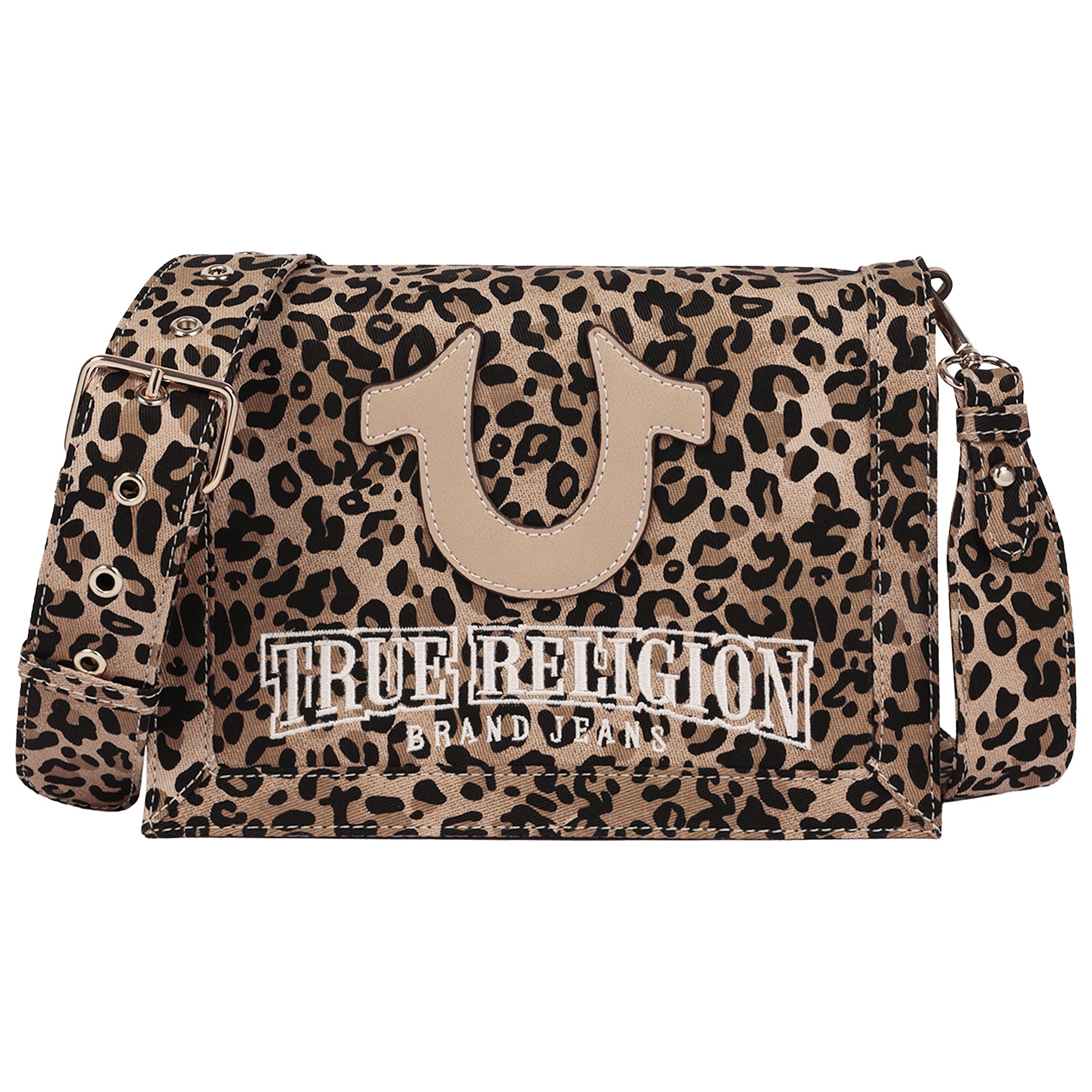 True Religion Bling Logo Leopard Messenger Bag