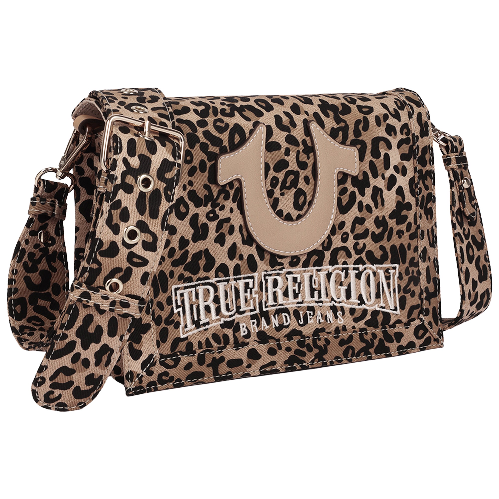 True Religion Bling Logo Leopard Messenger Bag