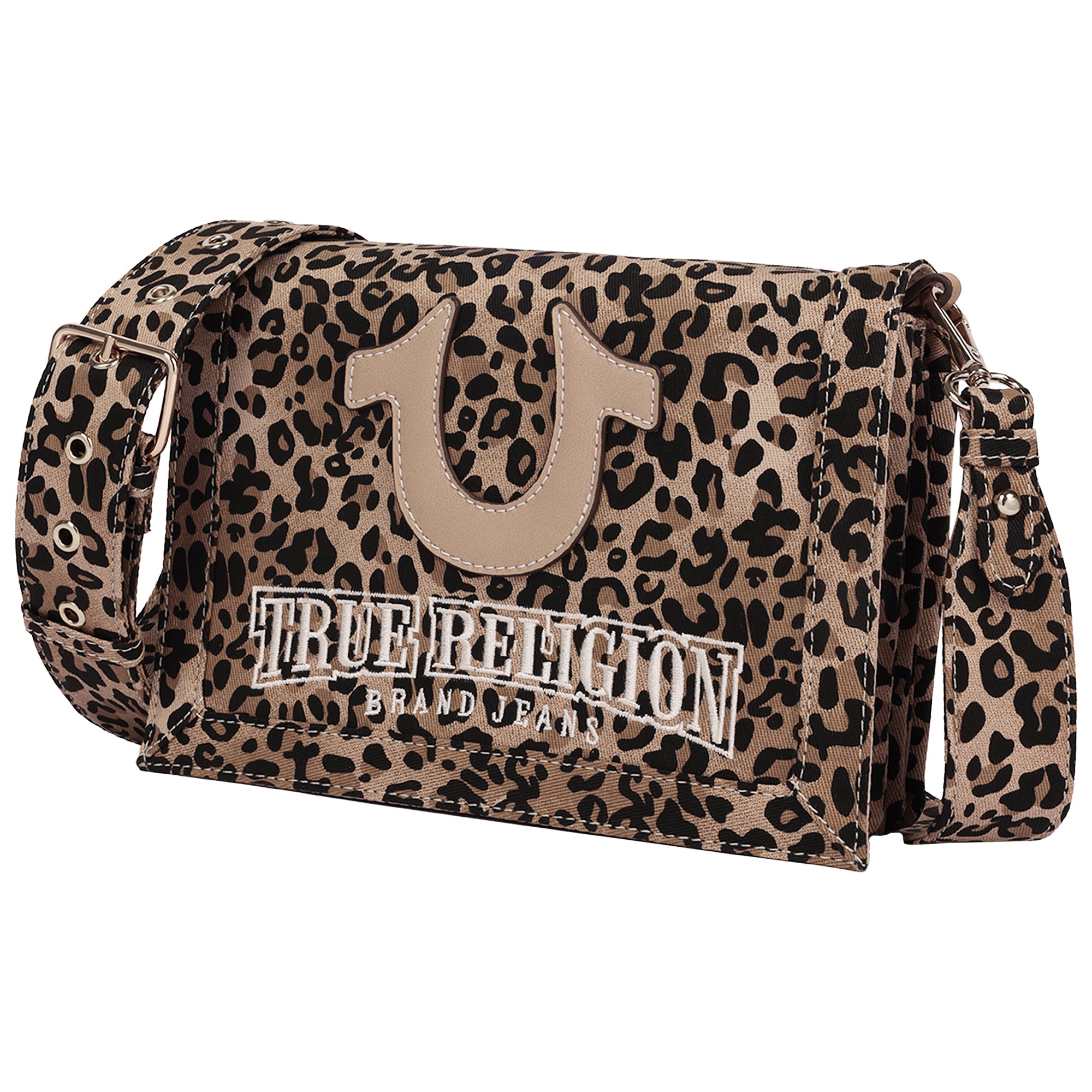 True Religion Bling Logo Leopard Messenger Bag